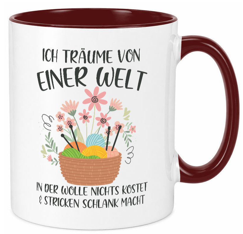 Träume von Wolle die nichts kostet | Korb Strick Blumen lustiger Spruch