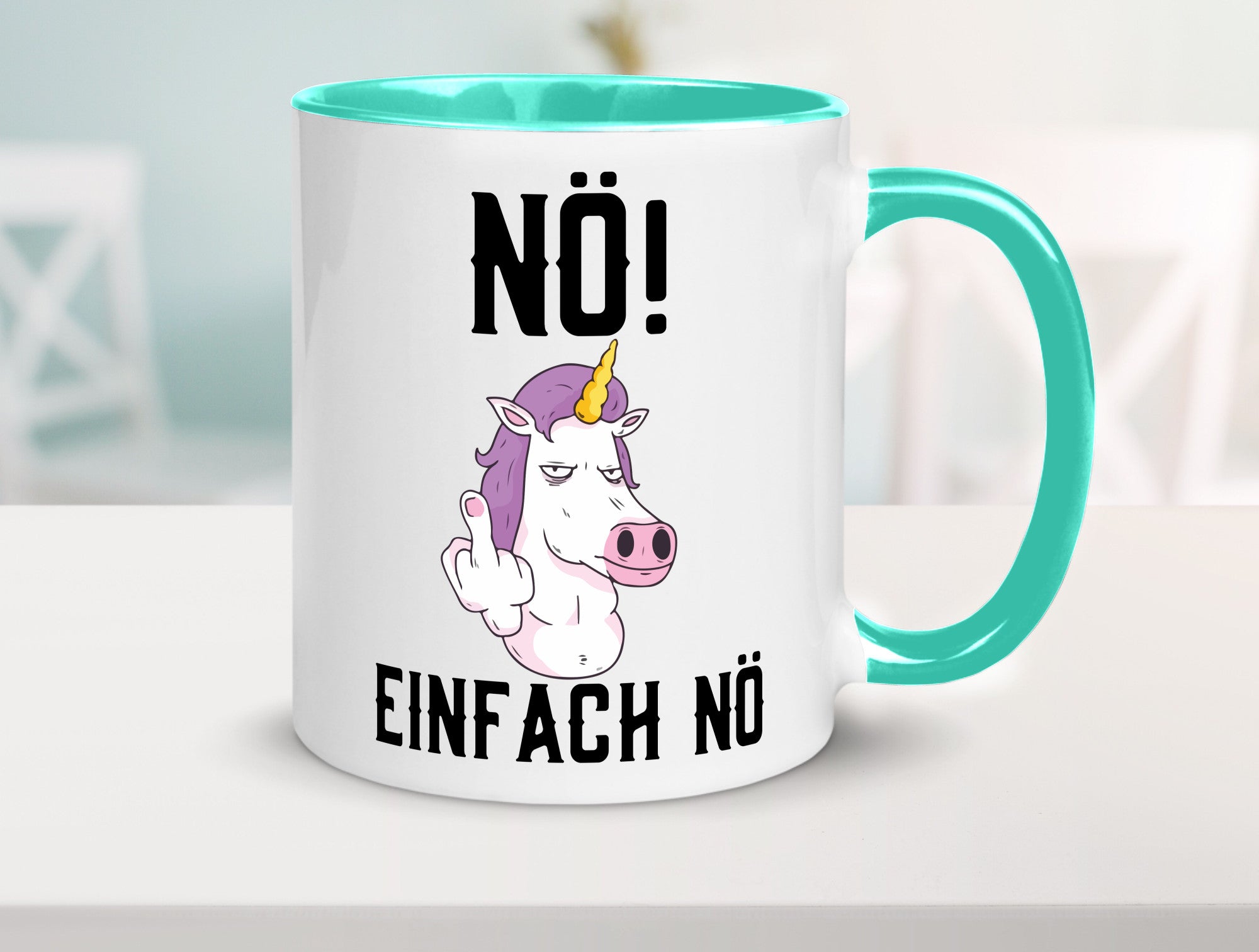 Einfach Nö | Keinen Bock Einhorn Mittelfinger Comic Geschenkidee Humor Tasse