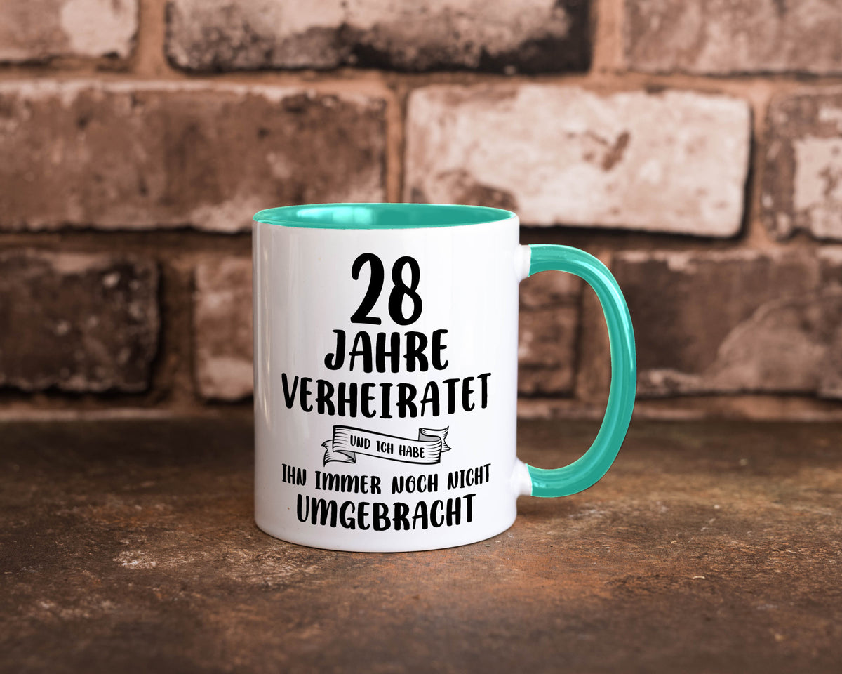 28 Jahre Verheiratet, immer noch am Leben! Geschenkidee Humor Tasse