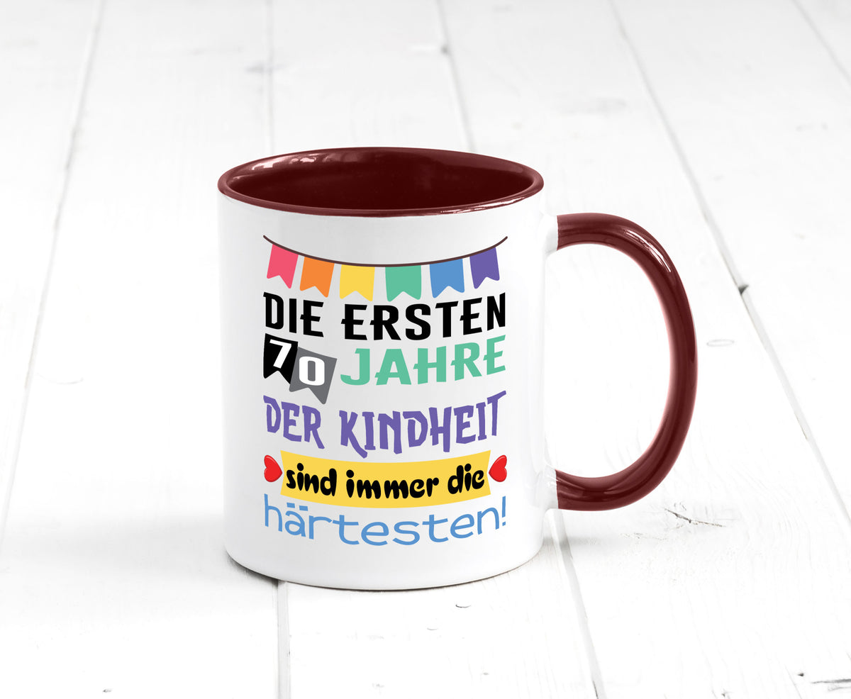 Die ersten 70 Jahre der Kindheit | 70. Geburtstag Rentner Humor Ruhestand Tasse