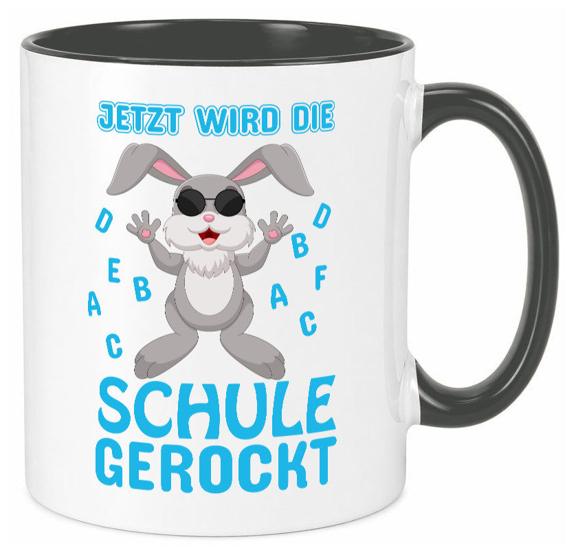 Schule wird gerockt | Schulbeginn Tasse cooler Hase lustiger Spruch Geschenk