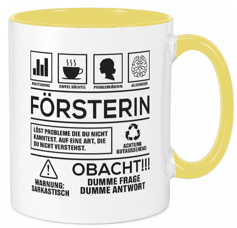 Achtung Probleme Försterin | Forst Arbeit lustig Kollegen Büro Geschenk Tasse