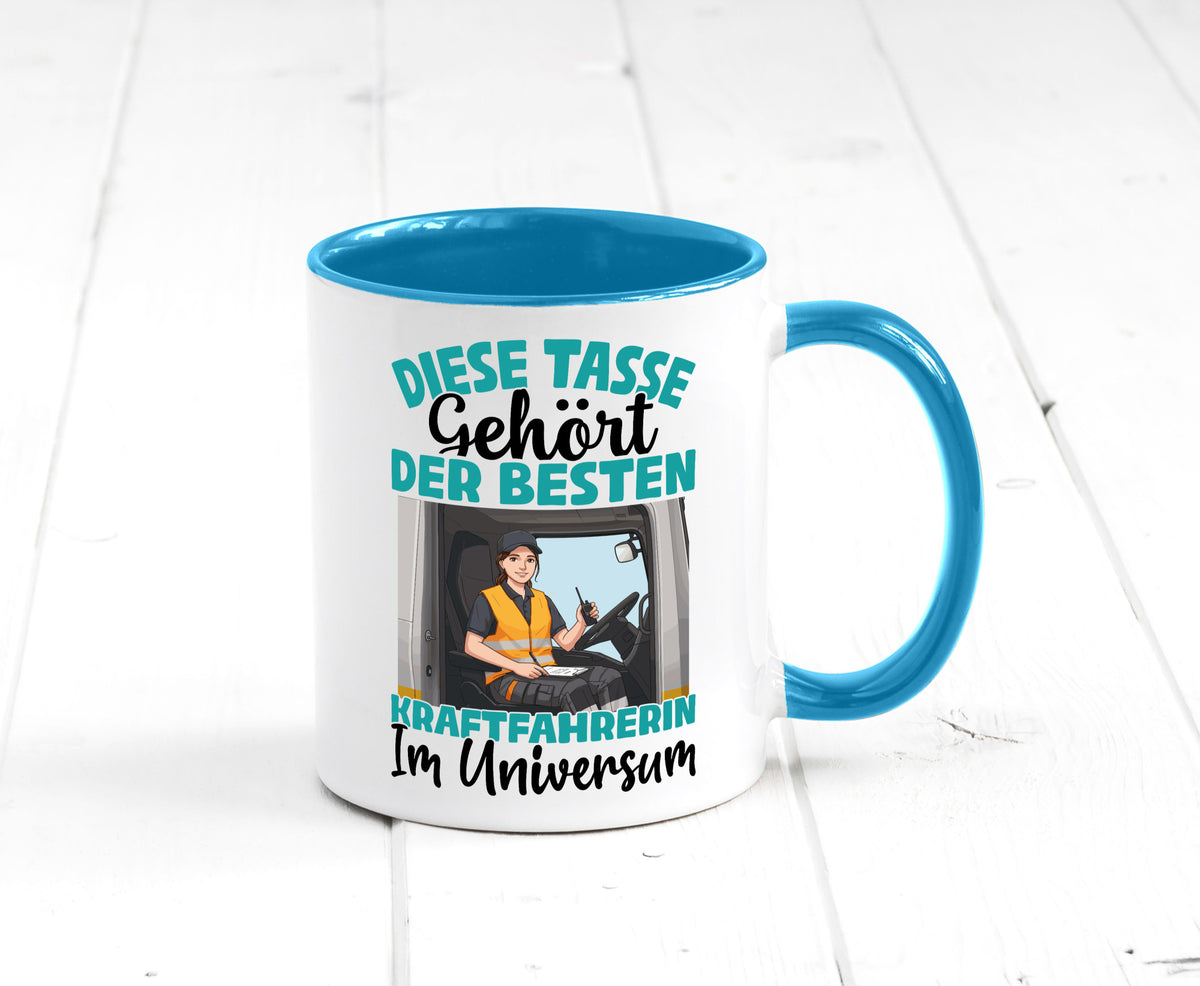 Im Universum: Kraftfahrerin | Lastwagen LKW lustig Humor Geschenkidee Geschenk Tasse