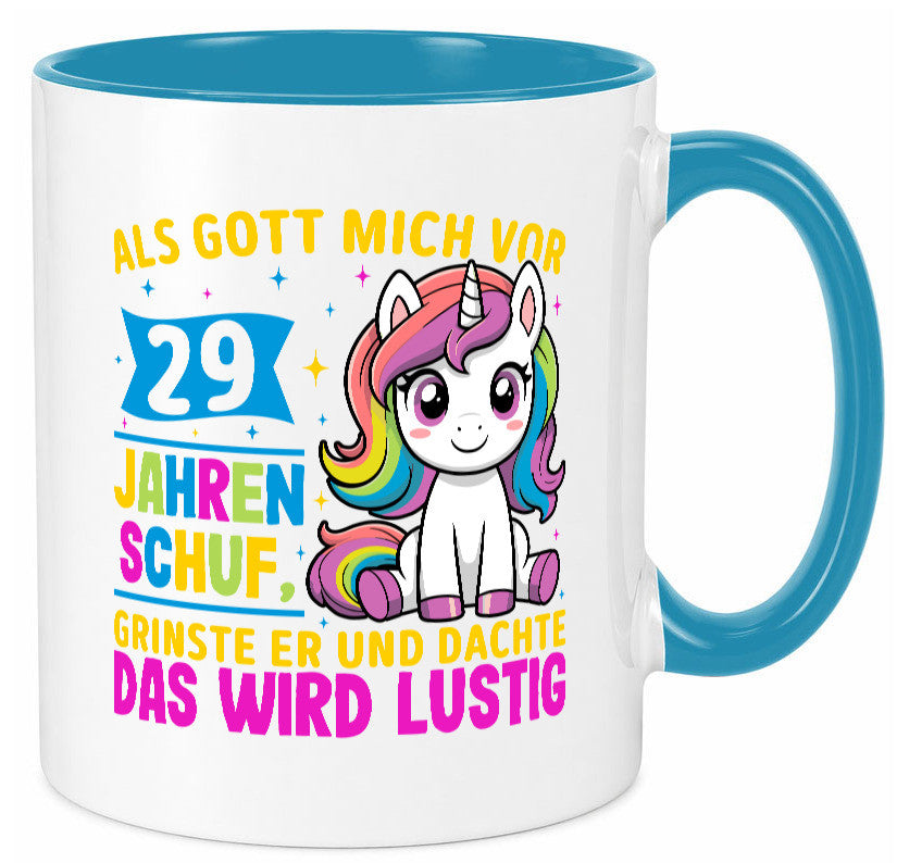 29. Geburtstag | Als Gott mich schuf 40 Jahre v2 Humor Geschenkidee Tasse