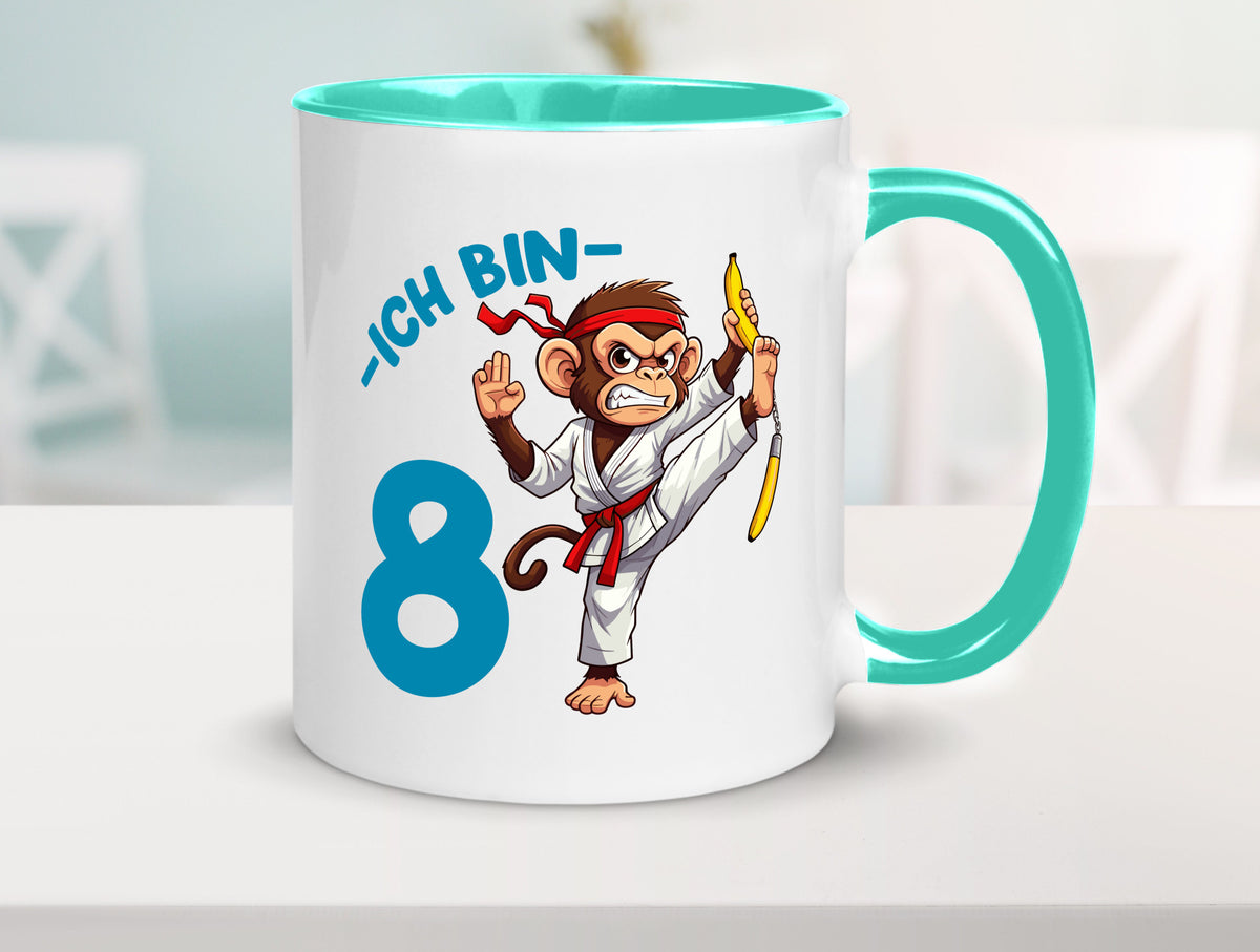 Ich bin 8 | 8. Geburtstag Karate Kampfsport Affe lustiger Spruch Geschenk Tasse
