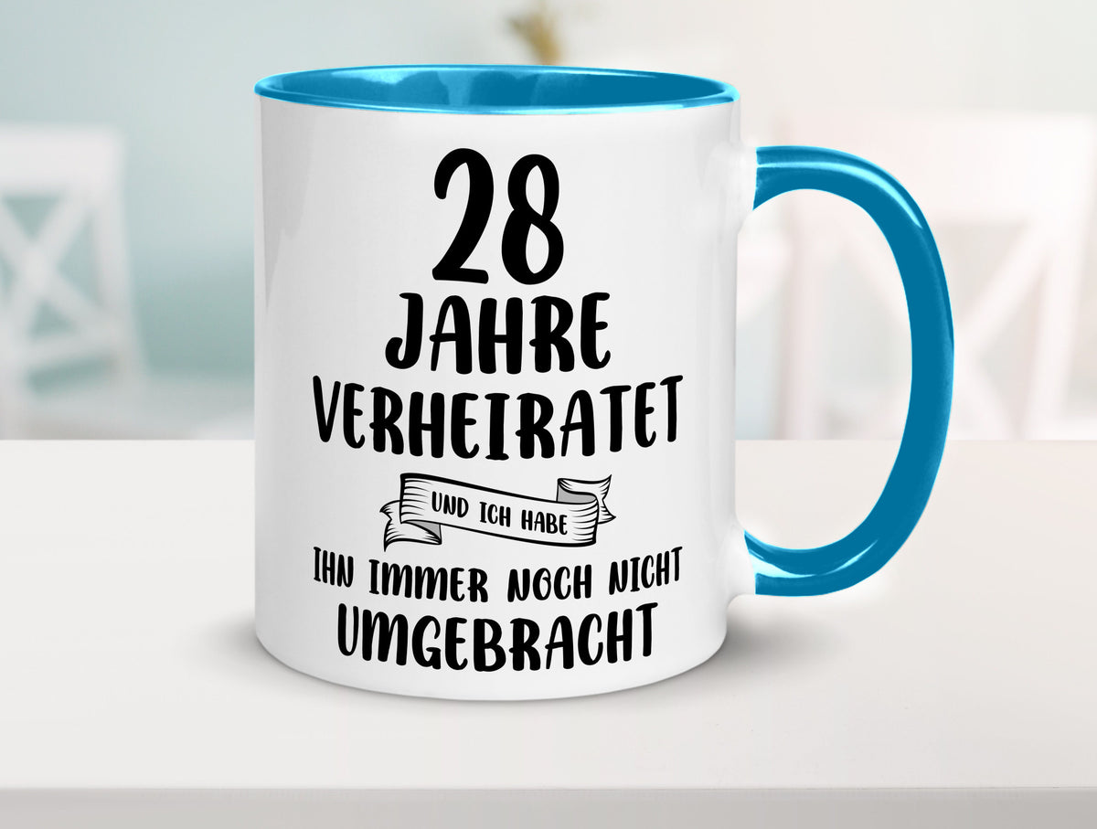 28 Jahre Verheiratet, immer noch am Leben! Geschenkidee Humor Tasse