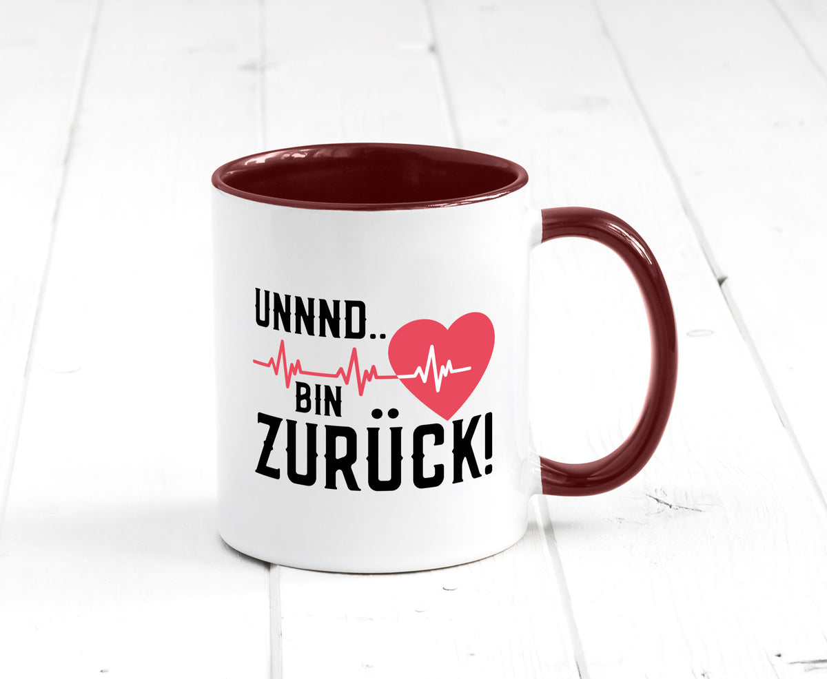 Bin zurück | Herzschlag Reanimation Puls Arzt Klinik Geschenk Humor Tasse