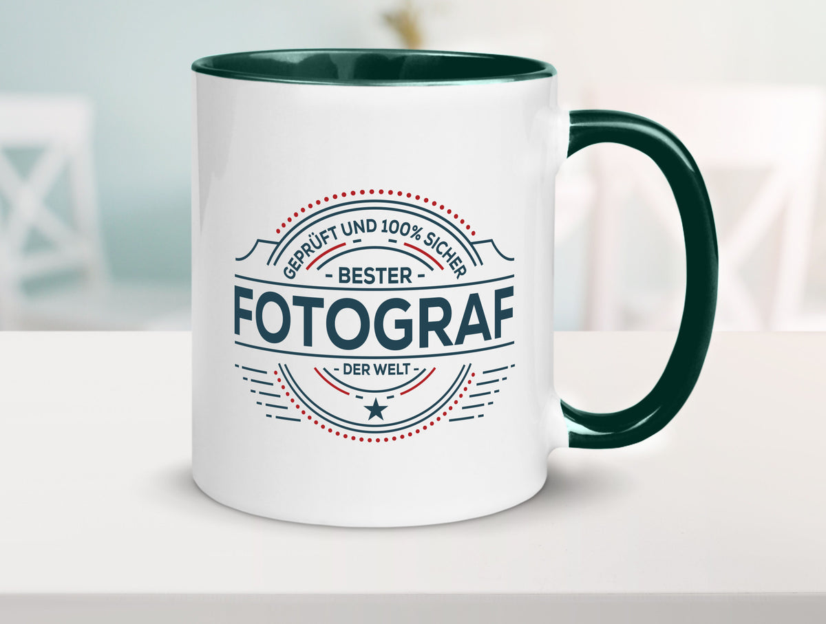 Geprüft und sicher: Fotograf | Fotografie Kamera Humor Geschenkidee Tasse