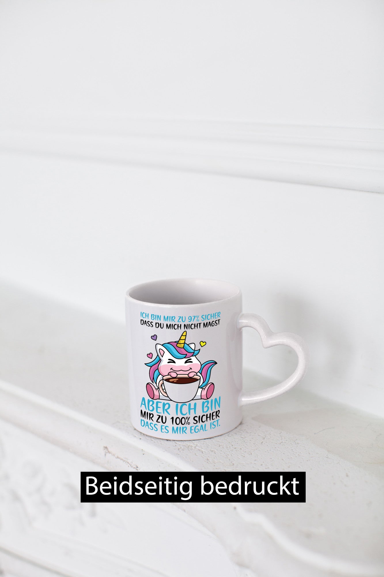 Zu 97% sicher | Einhorn mit Tasse Comic Selbstbewusst lustiger Spruch Geschenk