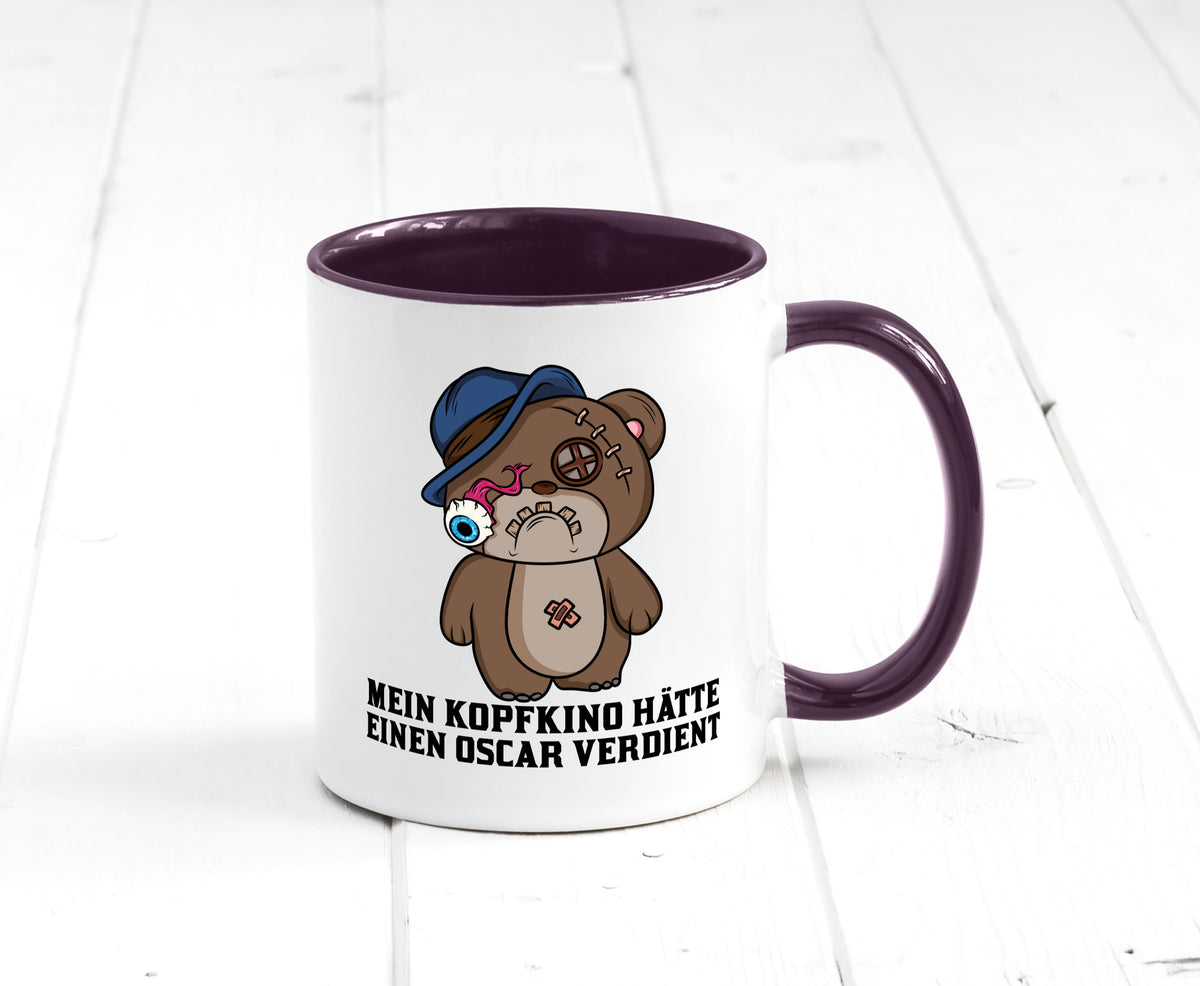 Mein Kopfkino hätte Oscar verdient | kaputter Bär Comic lustiger Spruch Tasse