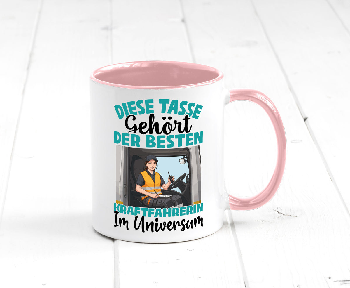 Im Universum: Kraftfahrerin | Lastwagen LKW lustig Humor Geschenkidee Geschenk Tasse
