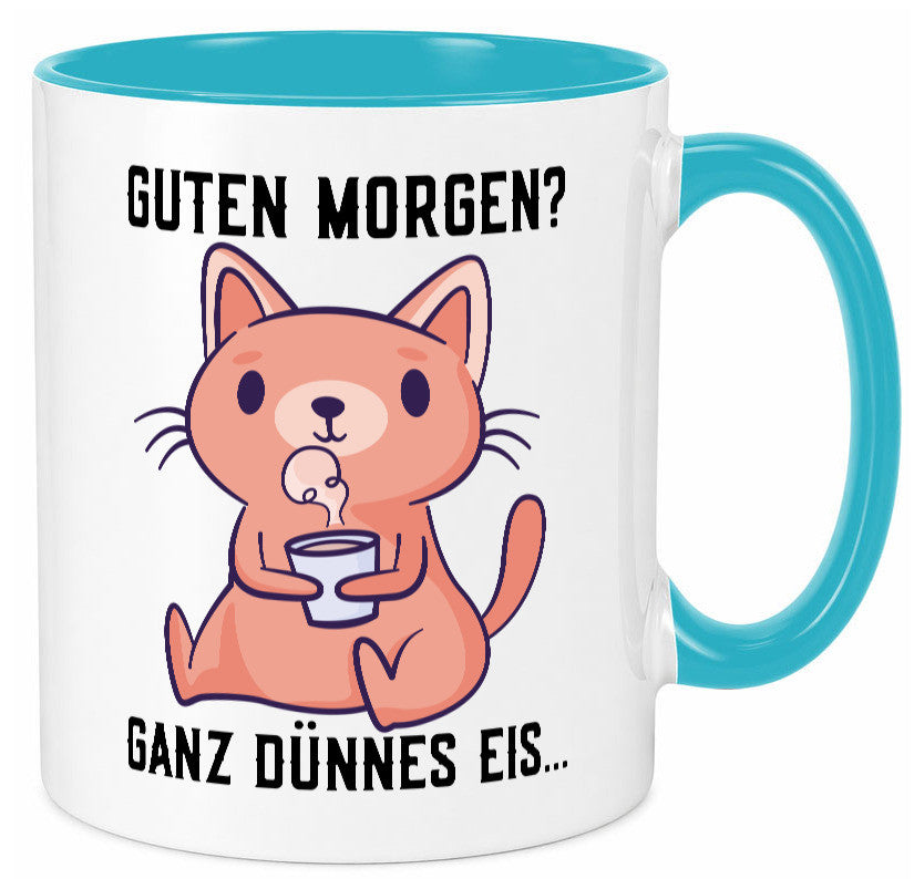 Guten Morgen | Morgenmuffel Dünnes Eis Katze mit Pulli Geschenk Tierliebhaber Tasse