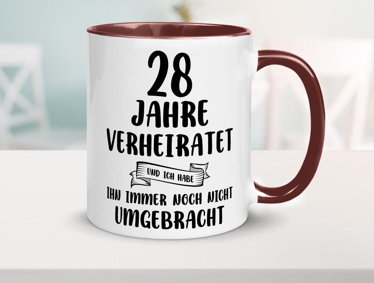 28 Jahre Verheiratet, immer noch am Leben! Geschenkidee Humor Tasse