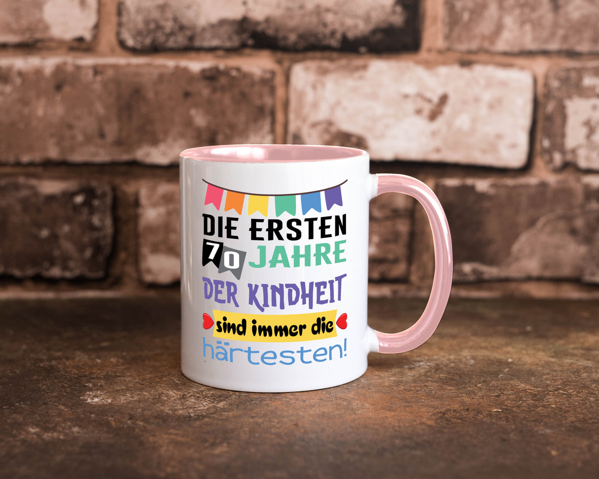 Die ersten 70 Jahre der Kindheit | 70. Geburtstag Rentner Humor Ruhestand Tasse