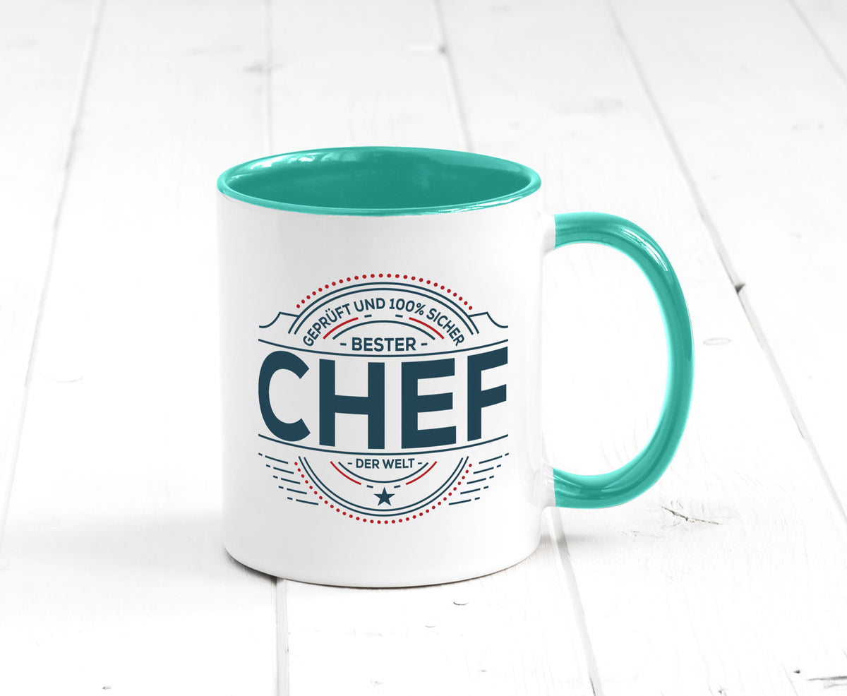 Geprüft und sicher: Chef | Führungskraft Vorgesetzter lustig Arbeit Kollegen Tasse