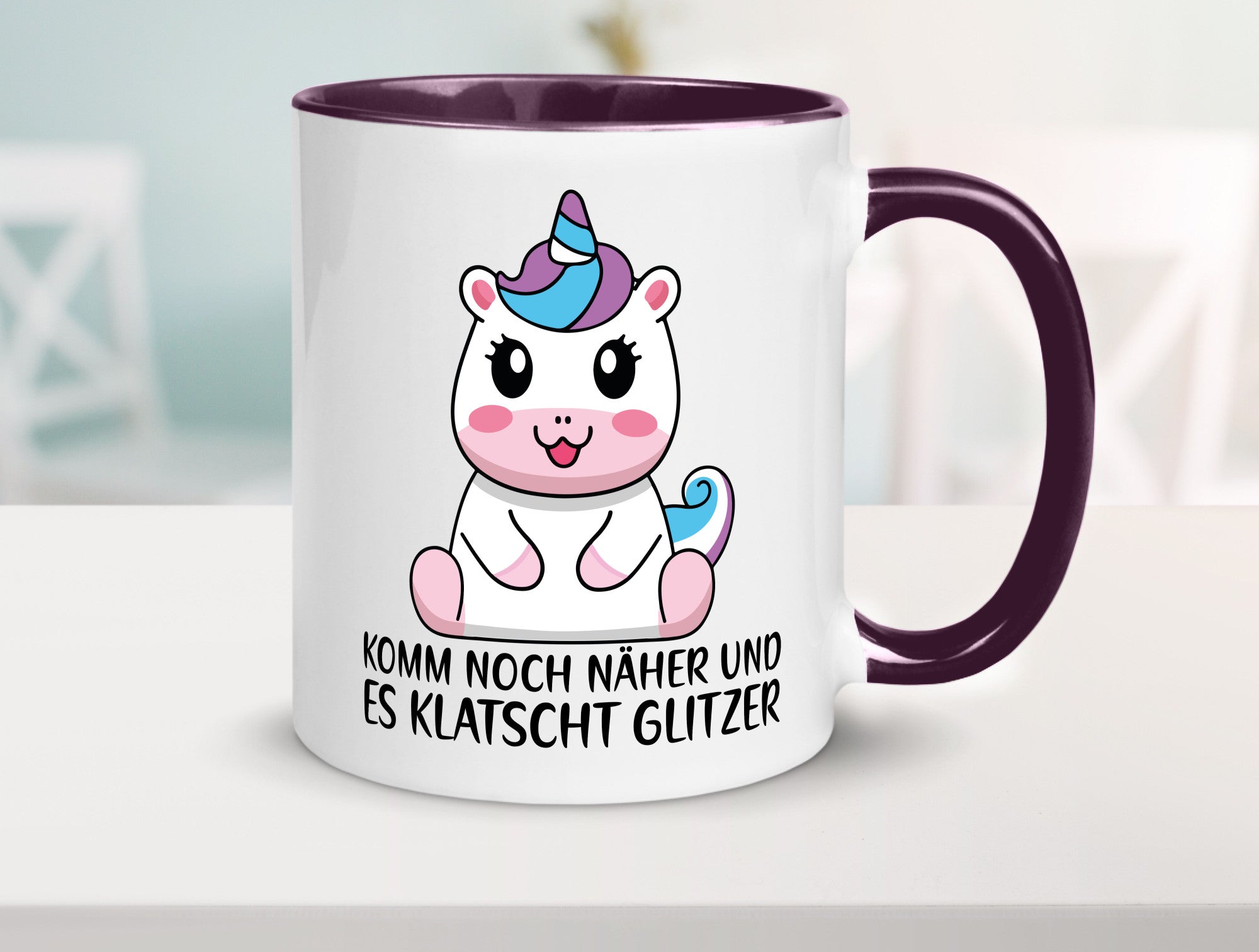 Komm näher und es klatscht Glitzer | Humor Einhorn Geschenkidee Tasse