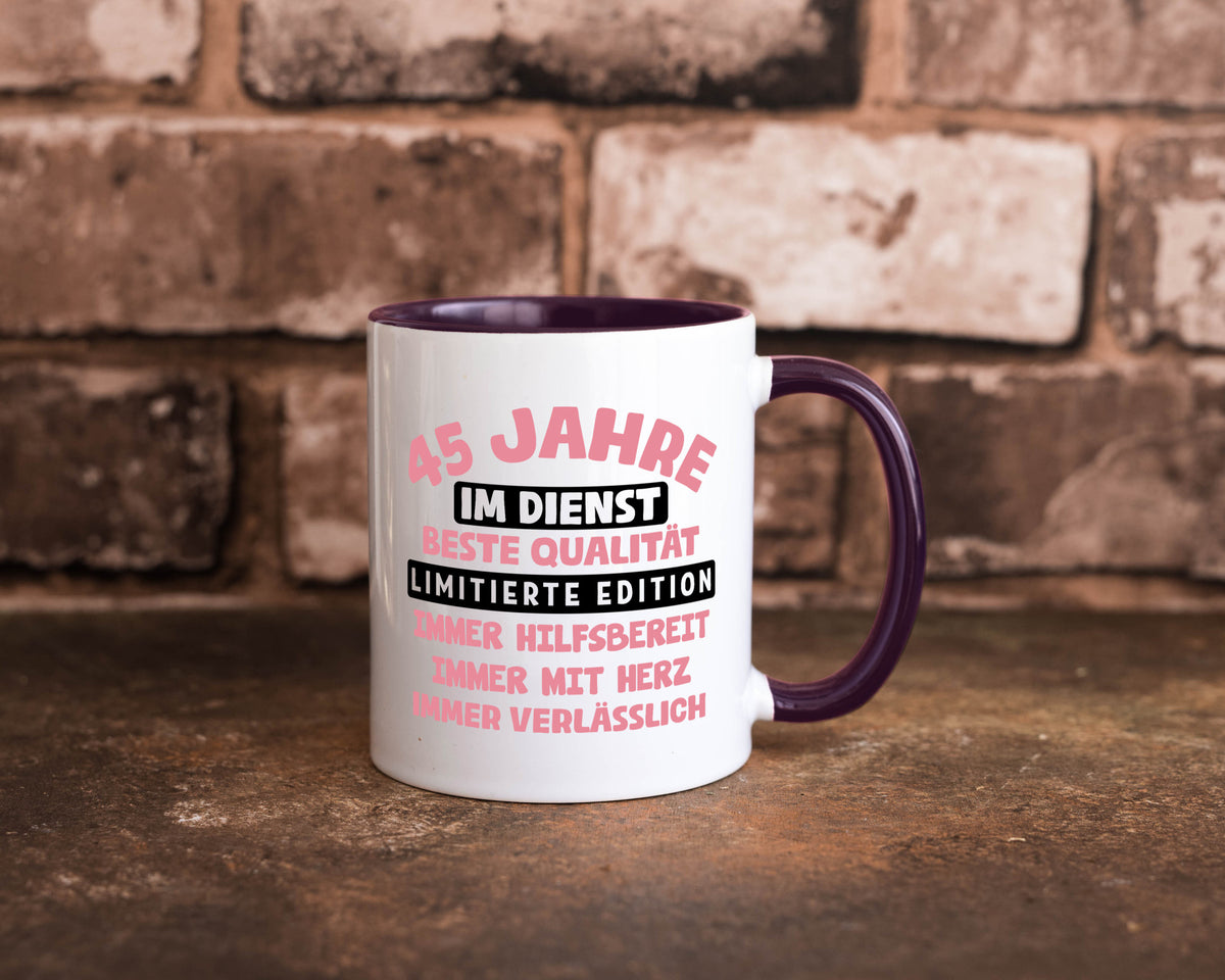 45 Jahre im Dienst | Jubiläum Arbeit v11 Geschenk Kollegen Büro lustiger Spruch Tasse