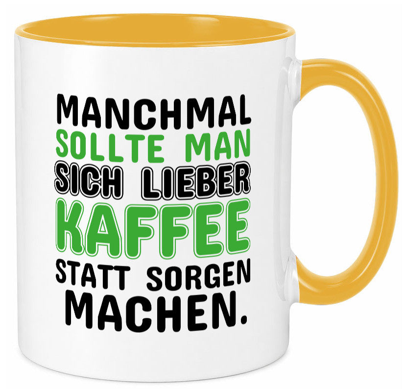 Kaffee statt sorgen lustiger Spruch Geschenk Humor Geschenkidee Tasse