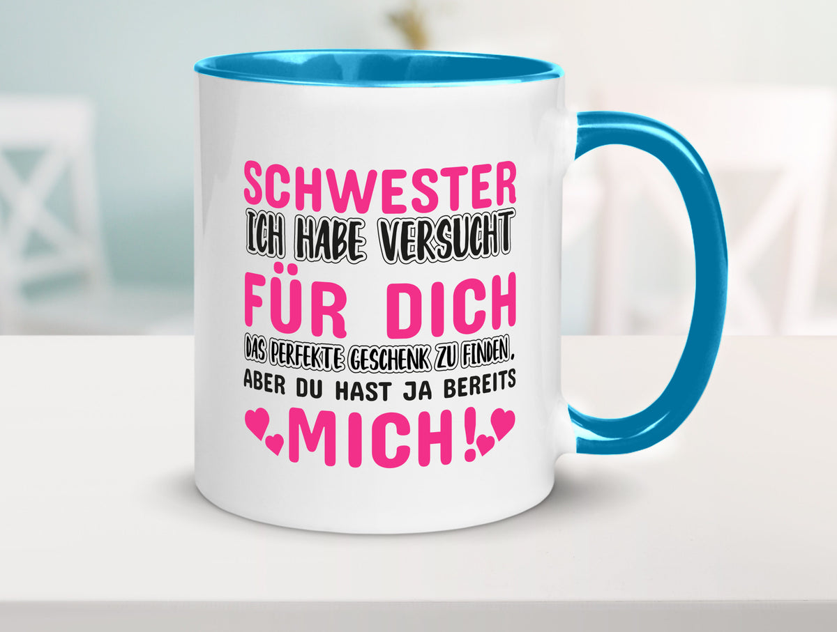 Schwester Tasse | lustiger Spruch Geschwisterliebe v2 Humor Geschenkidee