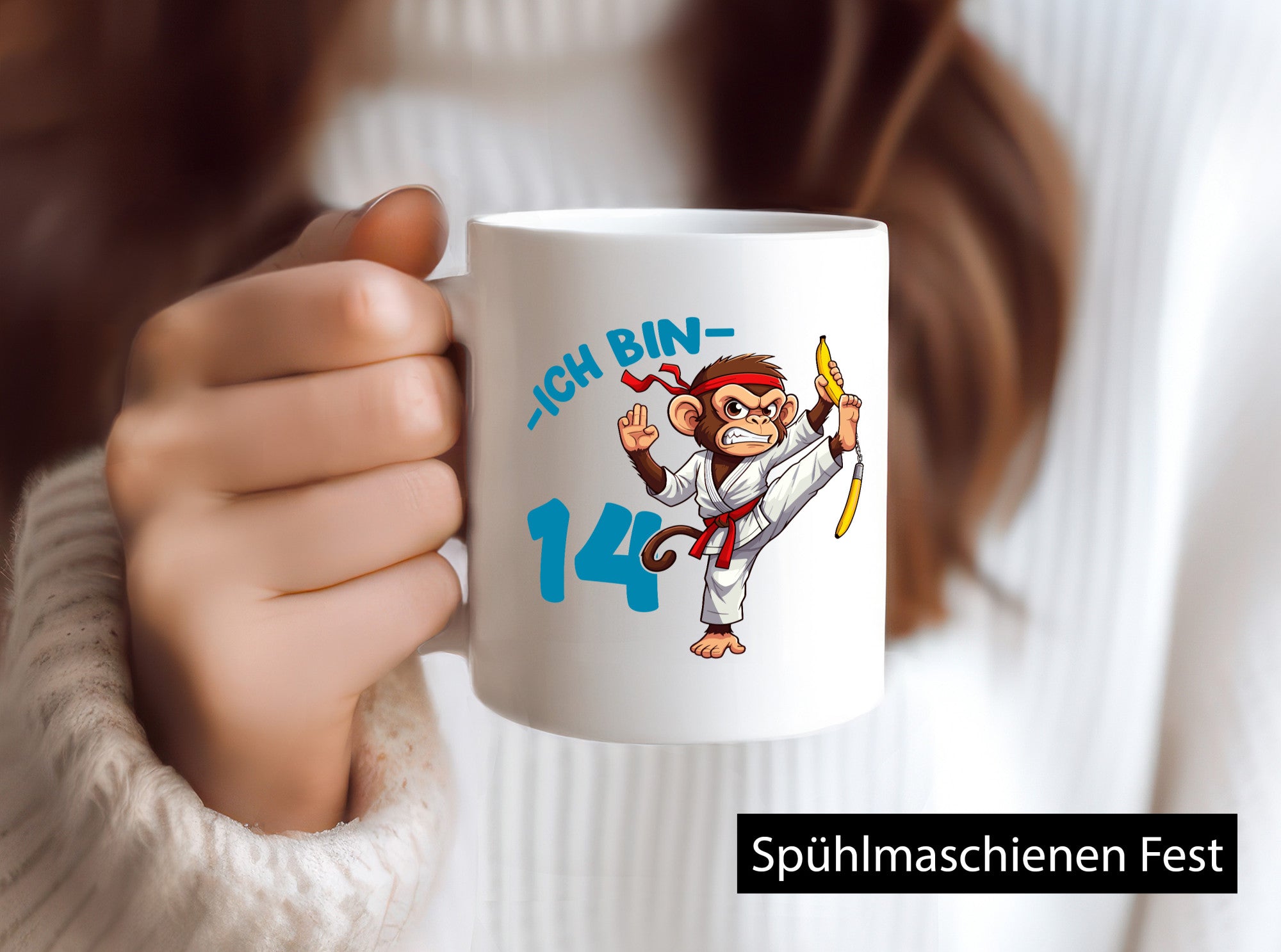 Ich bin 14 | 14. Geburtstag Karate Kampfsport Affe Humor Geschenkidee Tasse