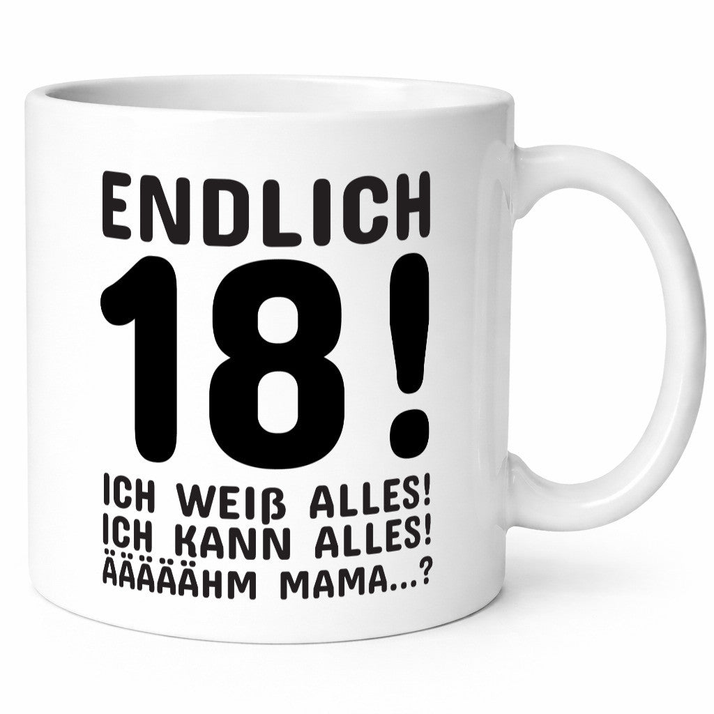 Endlich 18 | Geburtstag Tasse volljährig Erwachsen lustig Geschenkidee Geschenk