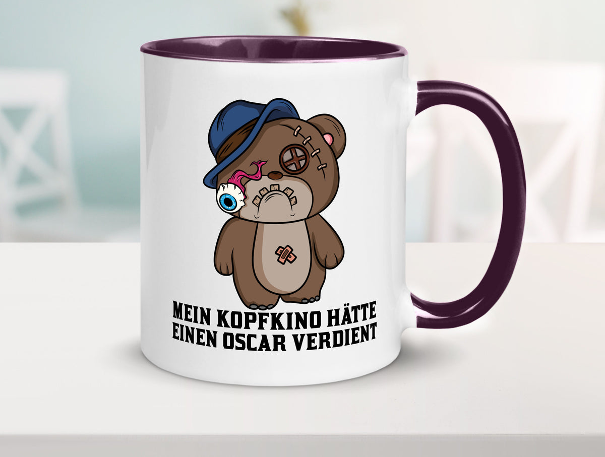 Mein Kopfkino hätte Oscar verdient | kaputter Bär Comic lustiger Spruch Tasse