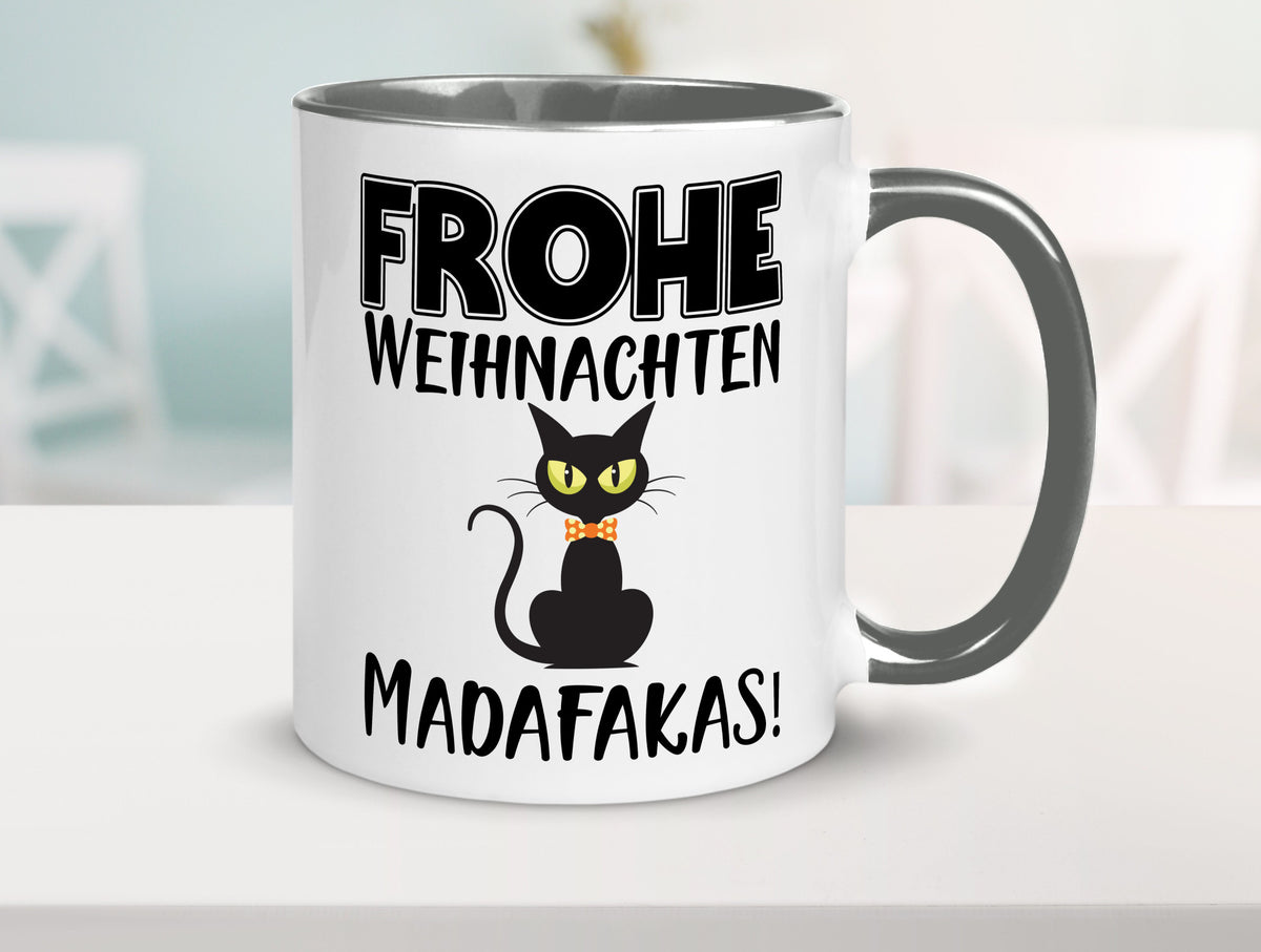 Frohe Weihnachten Madafakas! | Katze Tasse Vintage lustiger Spruch Geschenk