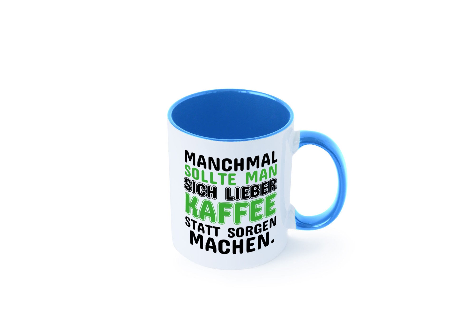 Kaffee statt sorgen lustiger Spruch Geschenk Humor Geschenkidee Tasse