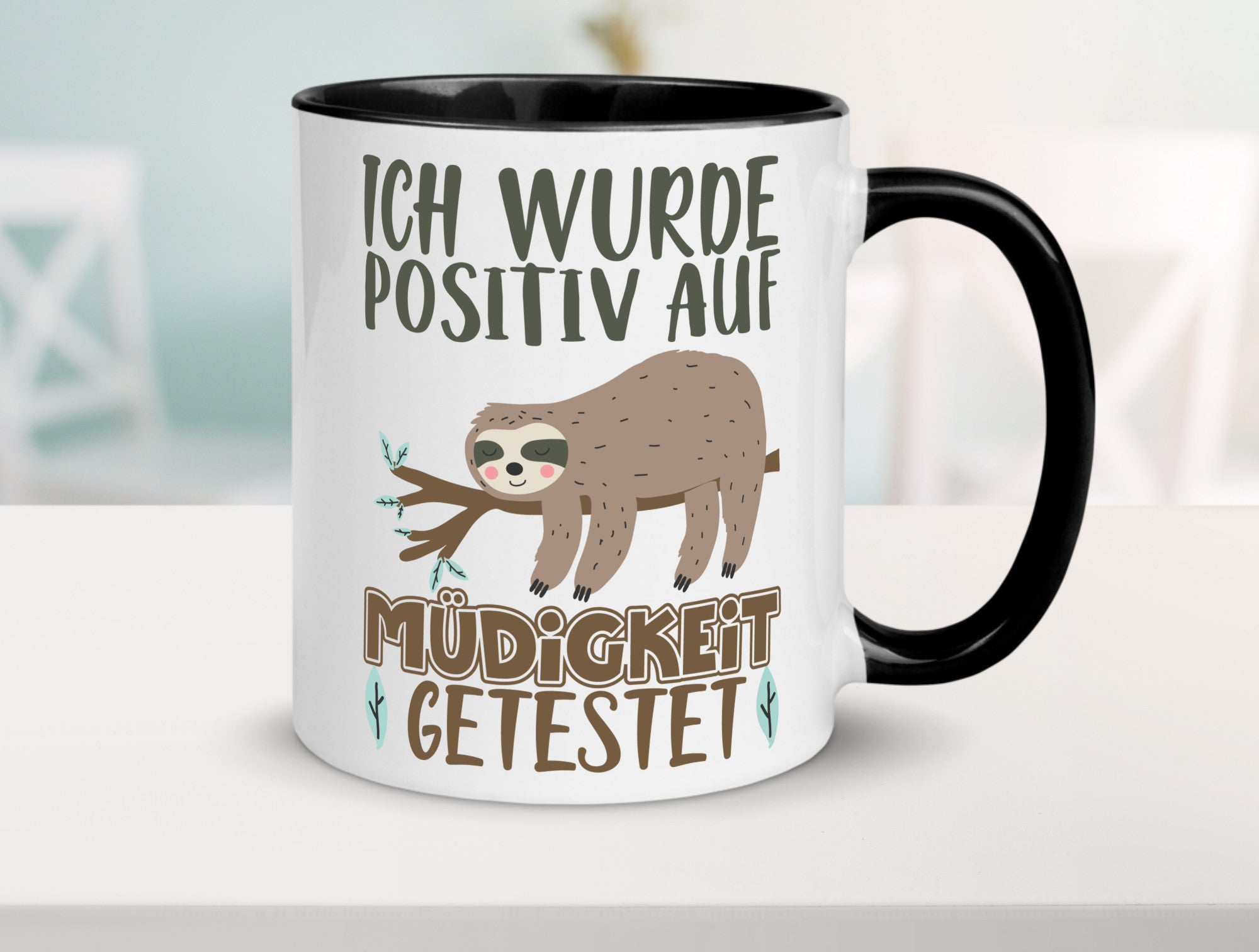 Positiv auf Müde getestet lustiger Spruch Geschenk Humor Geschenkidee Tasse