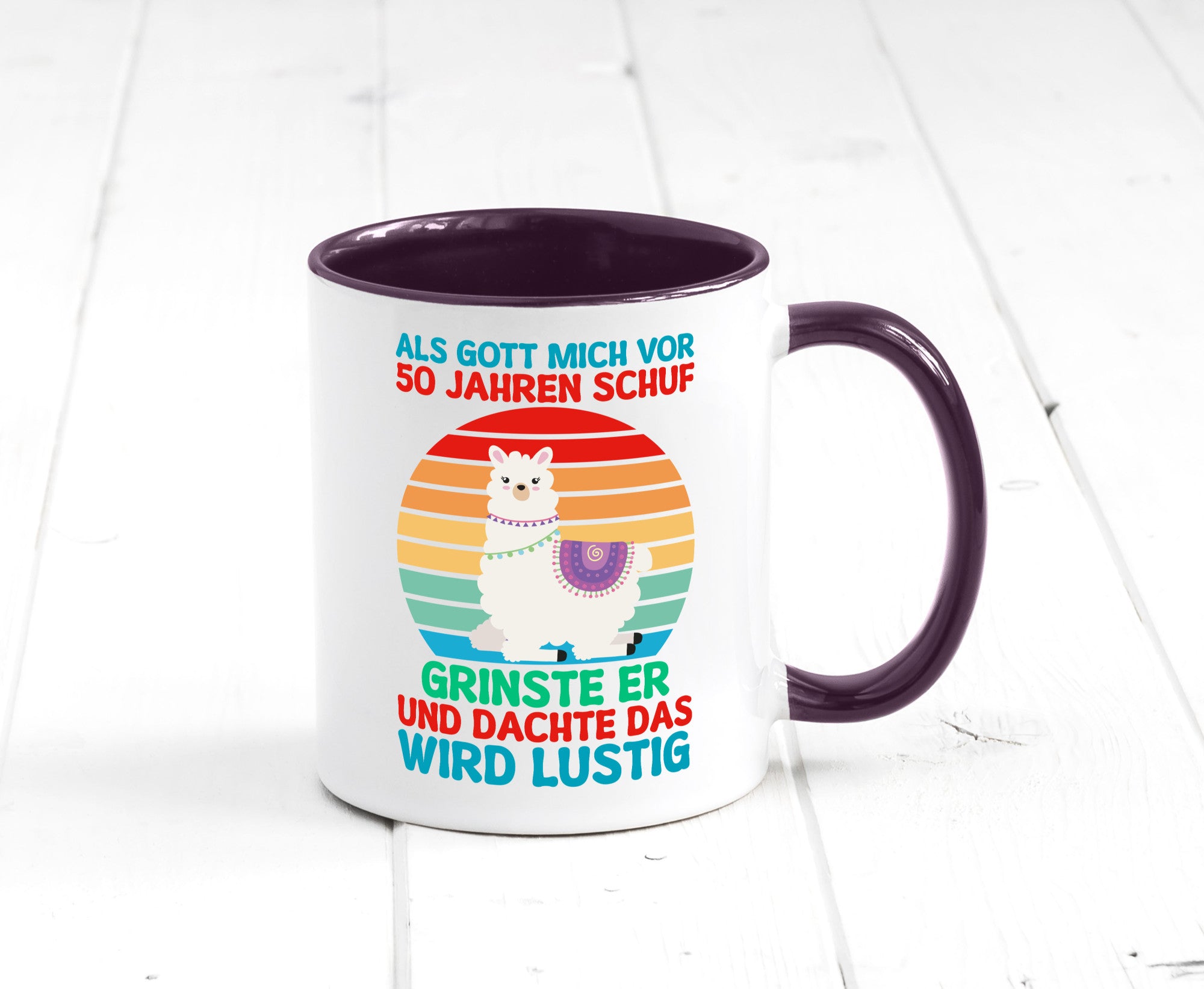 50. Geburtstag | 50 Jahre Gut Schuf mich Lama v2 Humor Geschenkidee Tasse