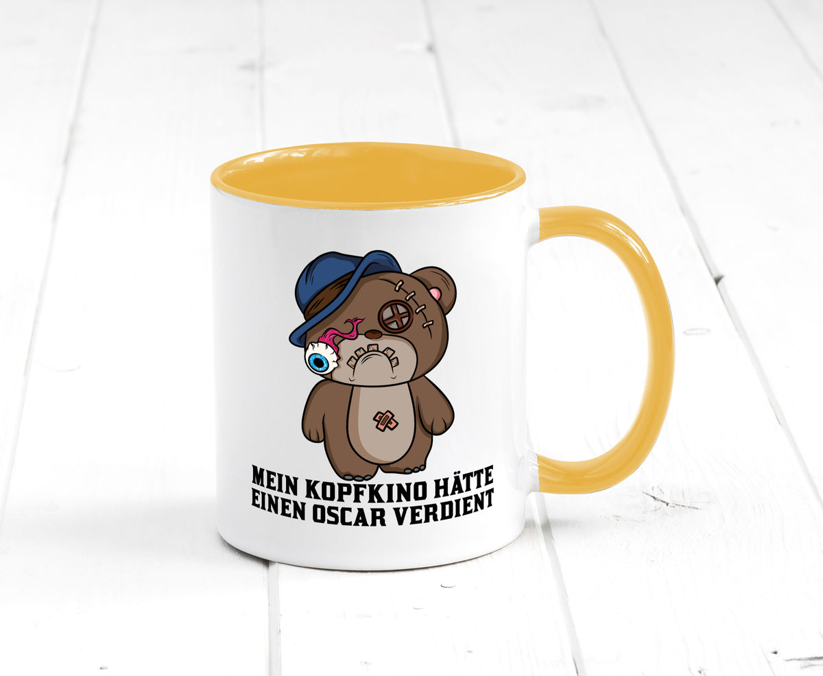 Mein Kopfkino hätte Oscar verdient | kaputter Bär Comic lustiger Spruch Tasse