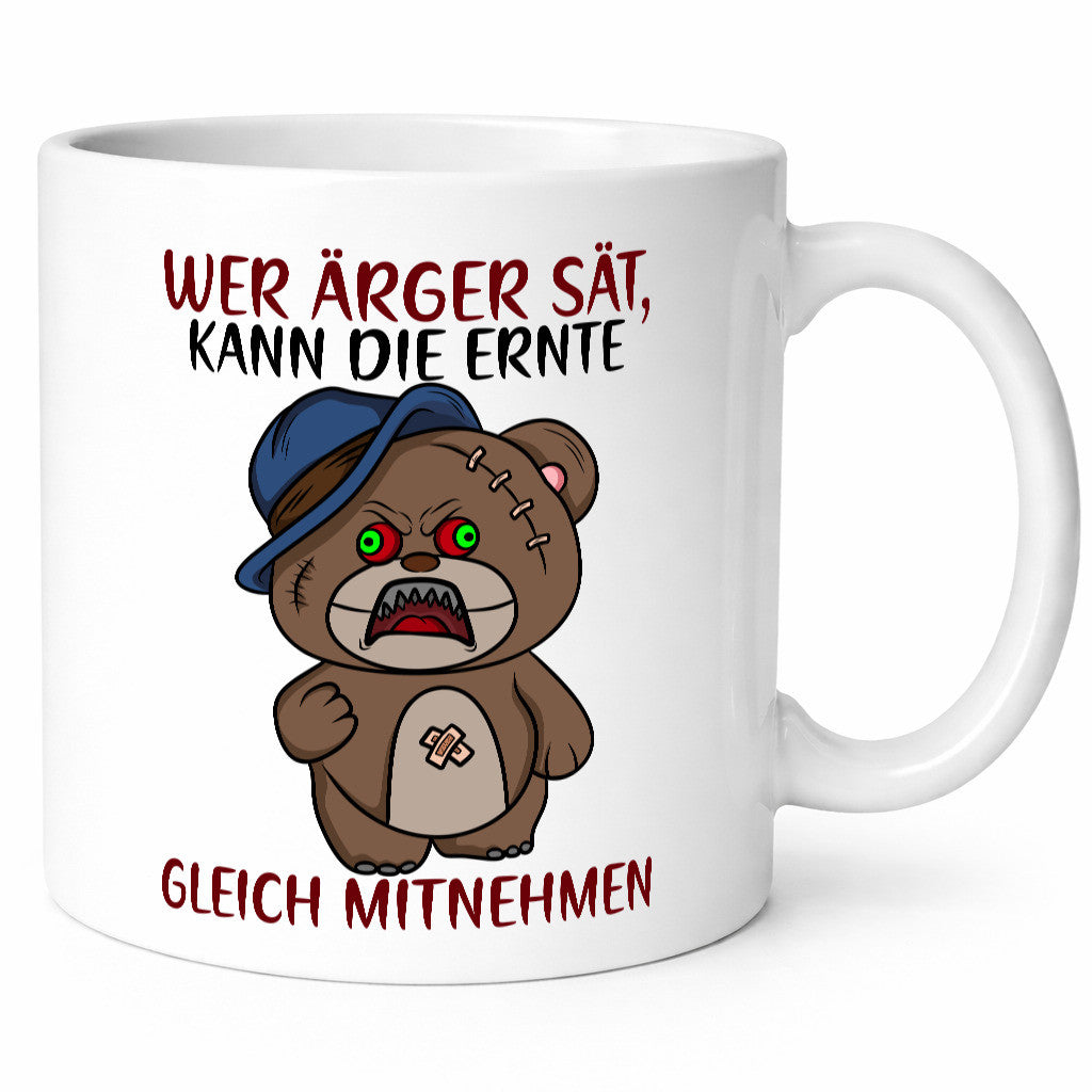 Wer Ärger sät | wütender Bär Comic frecher Spruch Humor Geschenkidee Tasse