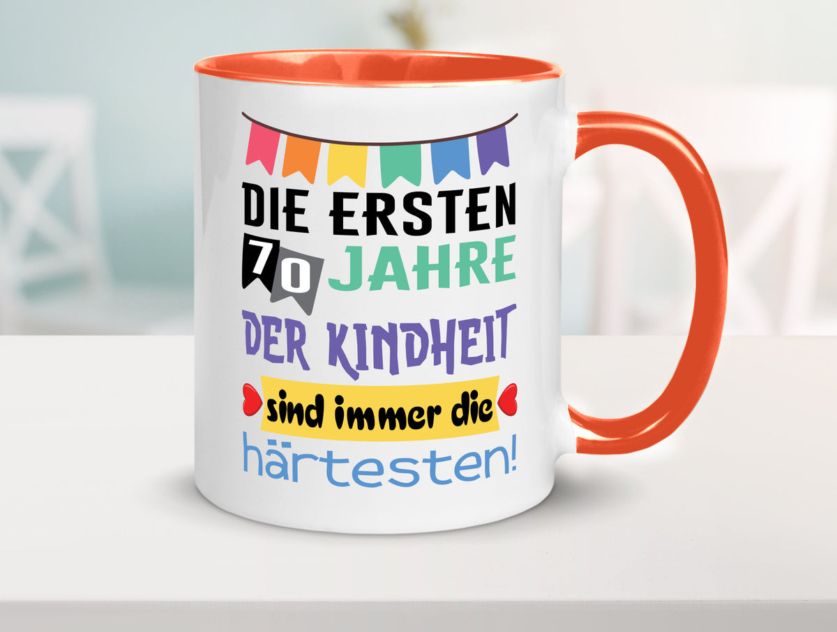 Die ersten 70 Jahre der Kindheit | 70. Geburtstag Rentner Humor Ruhestand Tasse