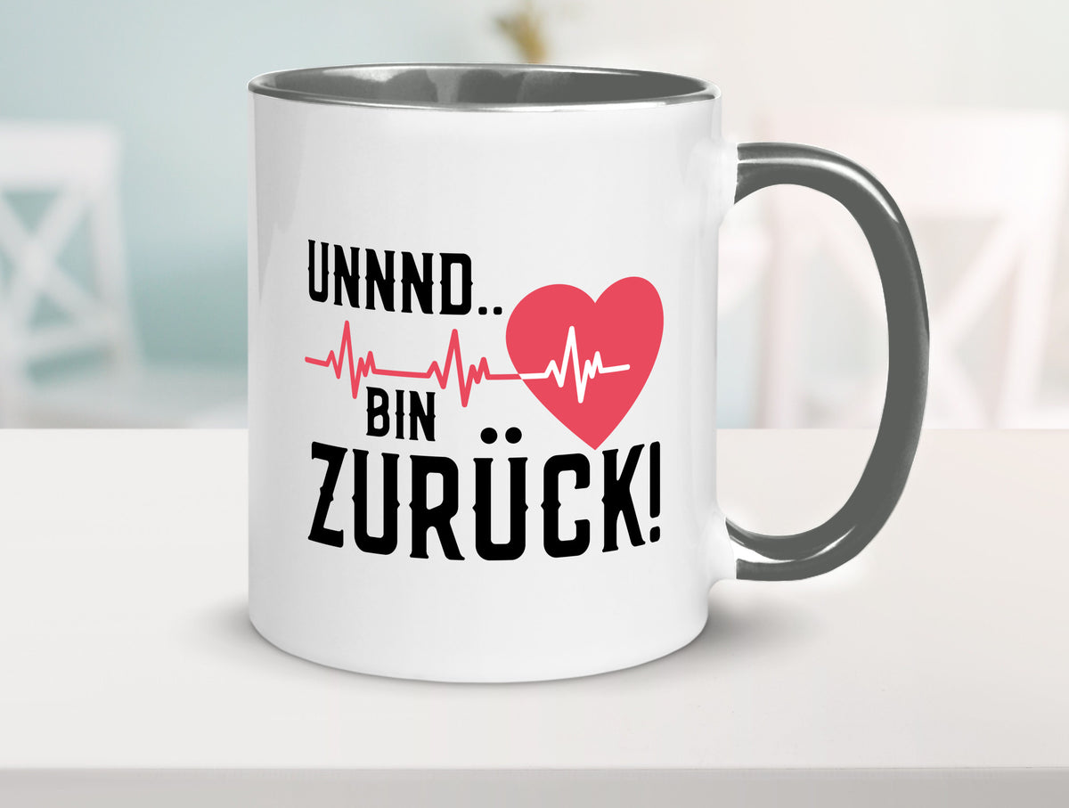 Bin zurück | Herzschlag Reanimation Puls Arzt Klinik Geschenk Humor Tasse