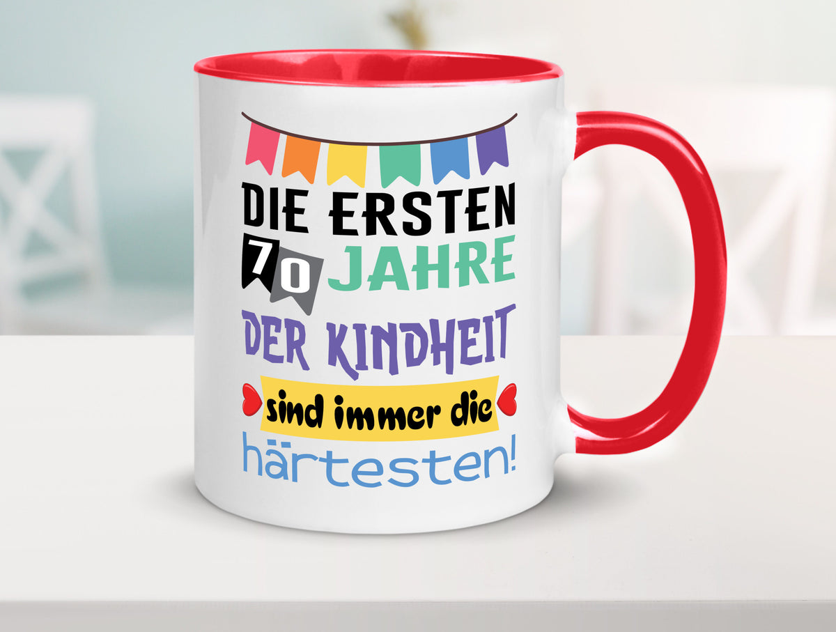 Die ersten 70 Jahre der Kindheit | 70. Geburtstag Rentner Humor Ruhestand Tasse