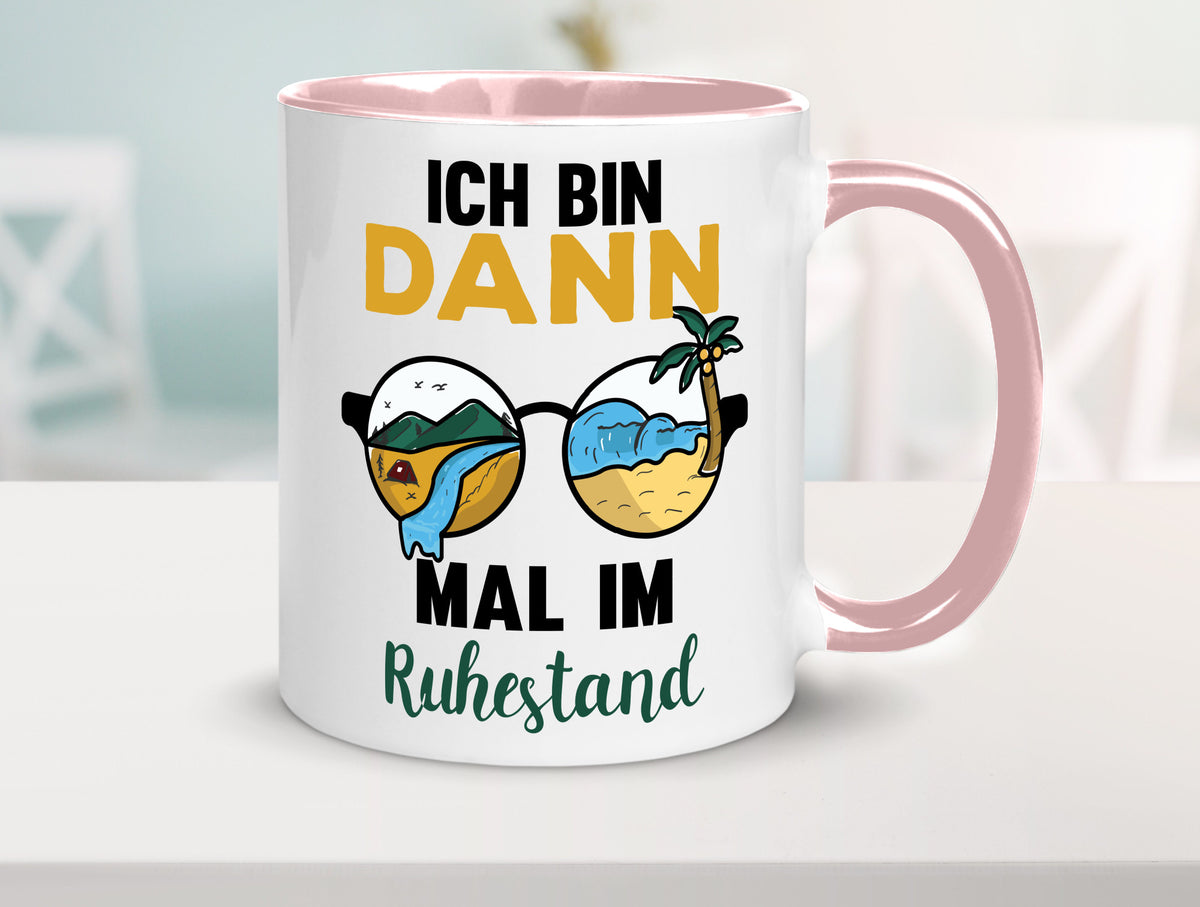 Bin dann mal im Ruhestand | Sonnenbrille Palme Meer lustig Jubiläum Geschenk Tasse