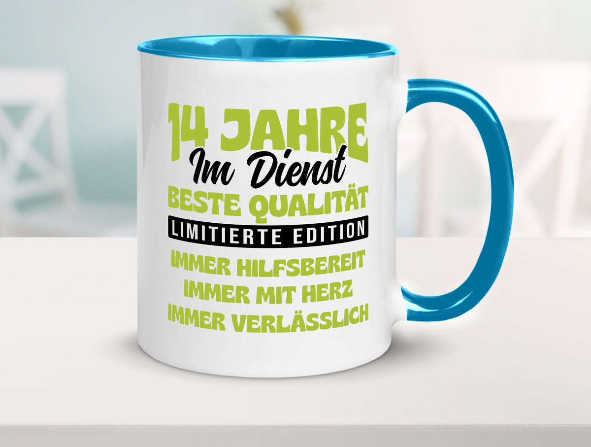 14 Jahre im Dienst | Jubiläum Arbeit v4 Geschenkidee Kollegen Büro Humor Tasse
