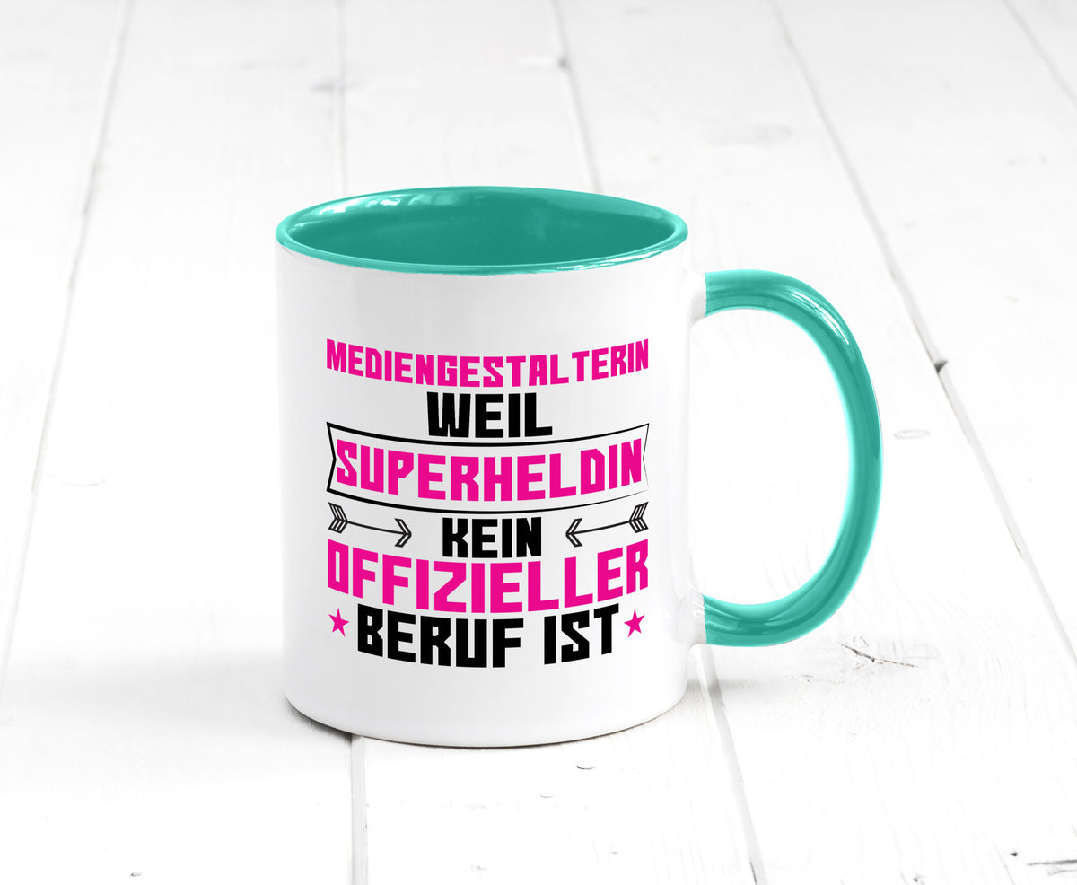Superheldin Mediengestalterin | Medien lustiger Spruch Geschenk Humor Tasse