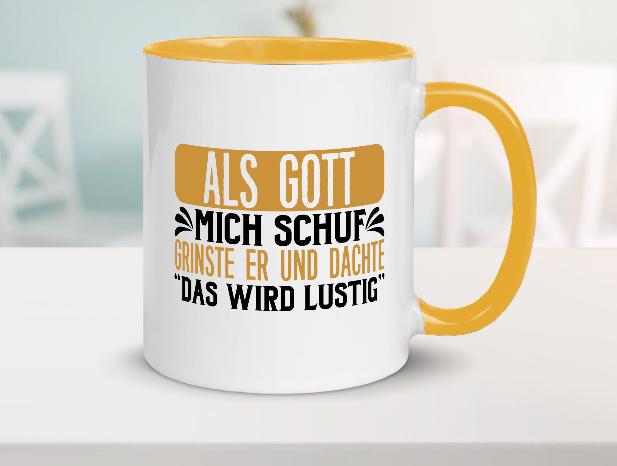 Als Gott mich Schuf Grinste er lustiger Spruch Geschenk Humor Geschenkidee Tasse