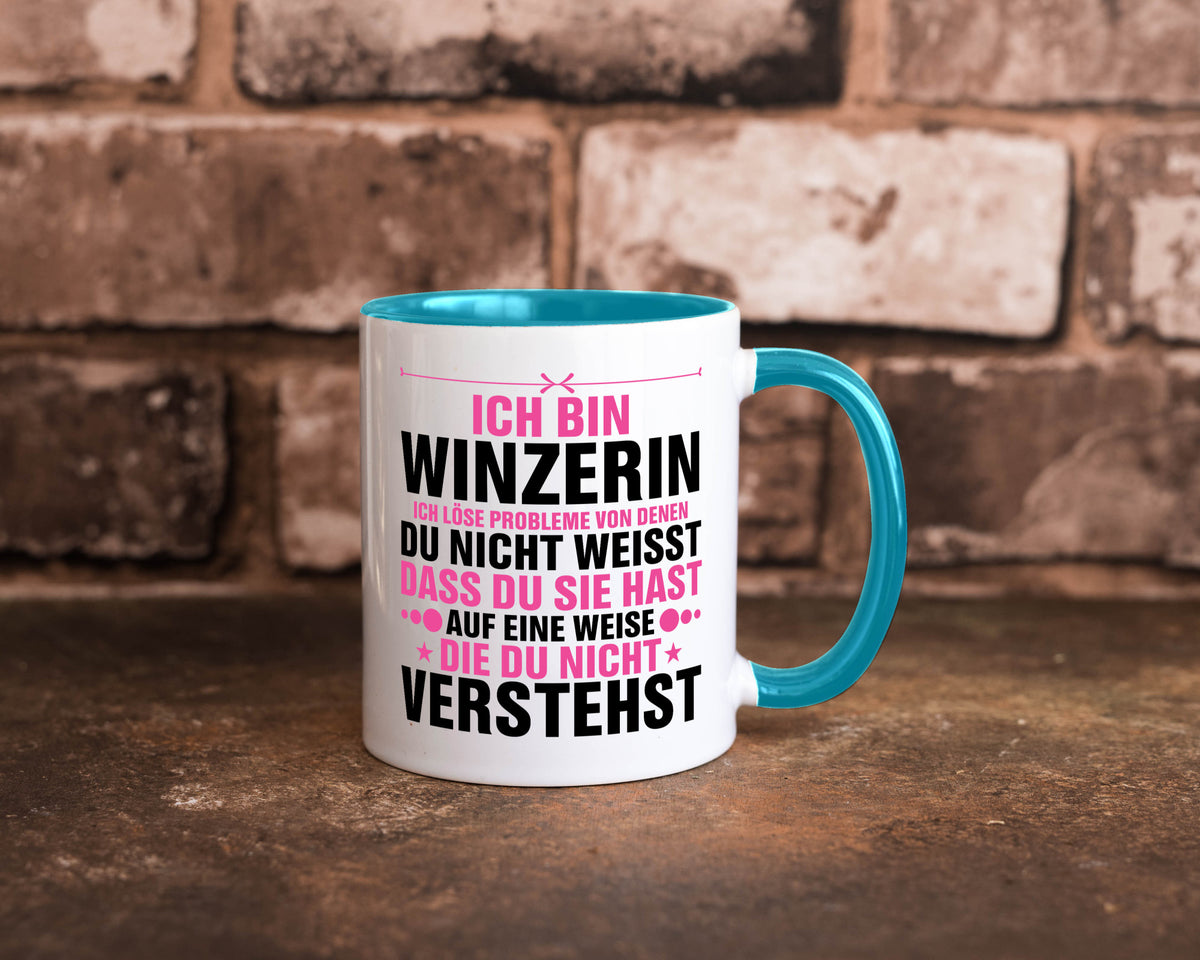 Löse Probleme: Winzerin | Weinbauer Wein Humor Geschenkidee Tasse