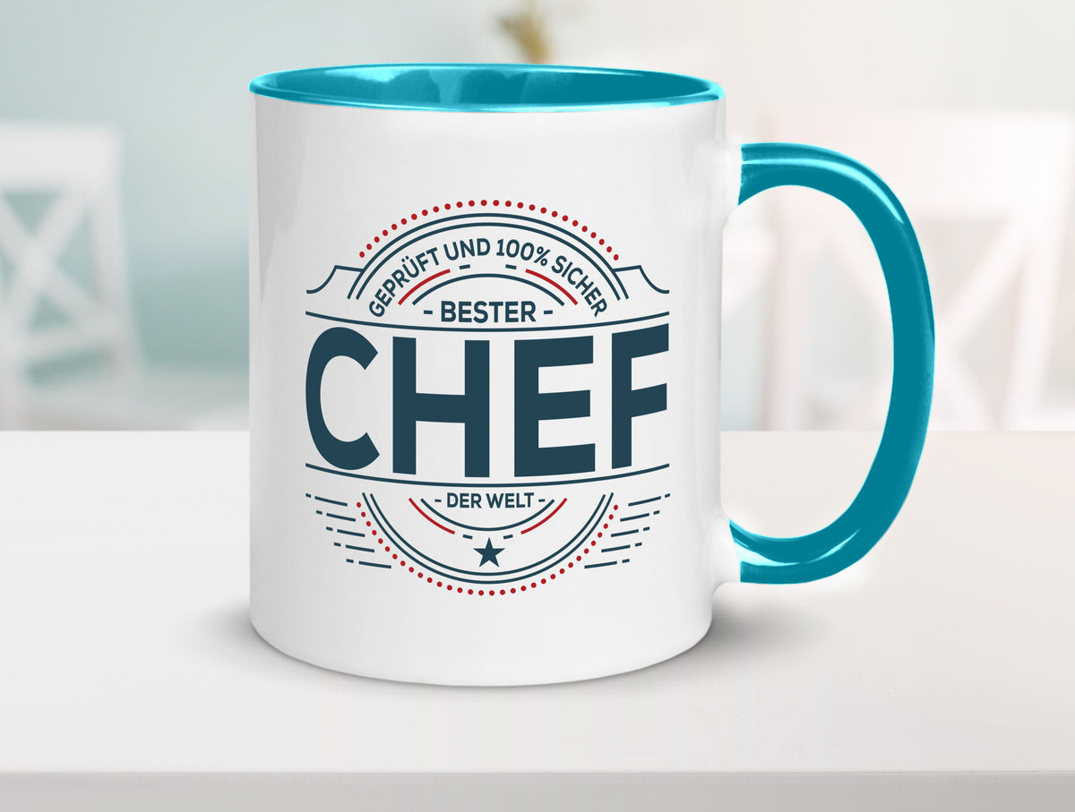 Geprüft und sicher: Chef | Führungskraft Vorgesetzter lustig Arbeit Kollegen Tasse