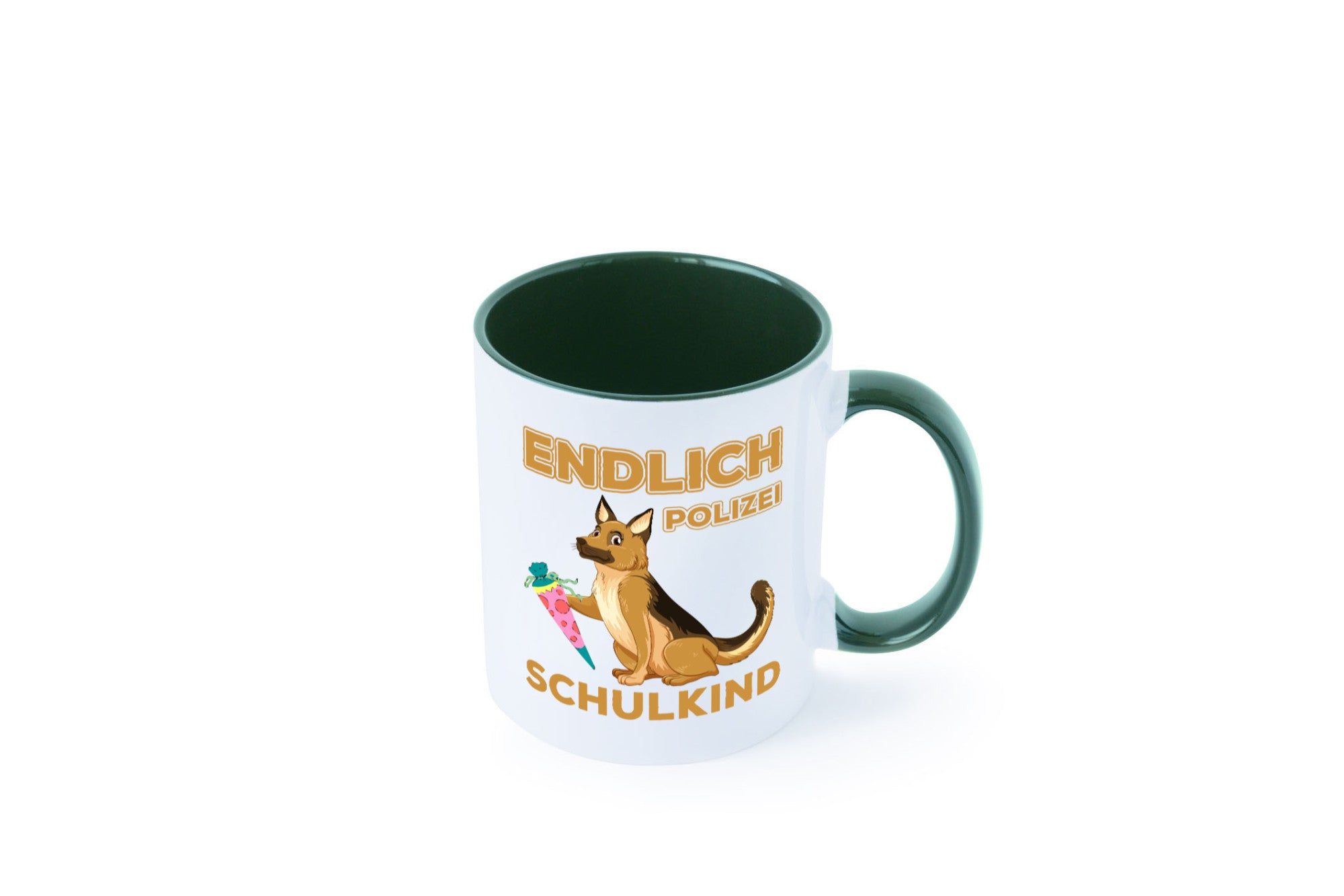 Endlich Schulkind | Tasse Einschulung Polizei Hund lustiger Spruch Geschenk