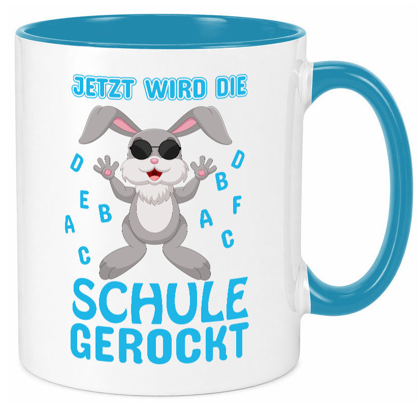 Schule wird gerockt | Schulbeginn Tasse cooler Hase lustiger Spruch Geschenk