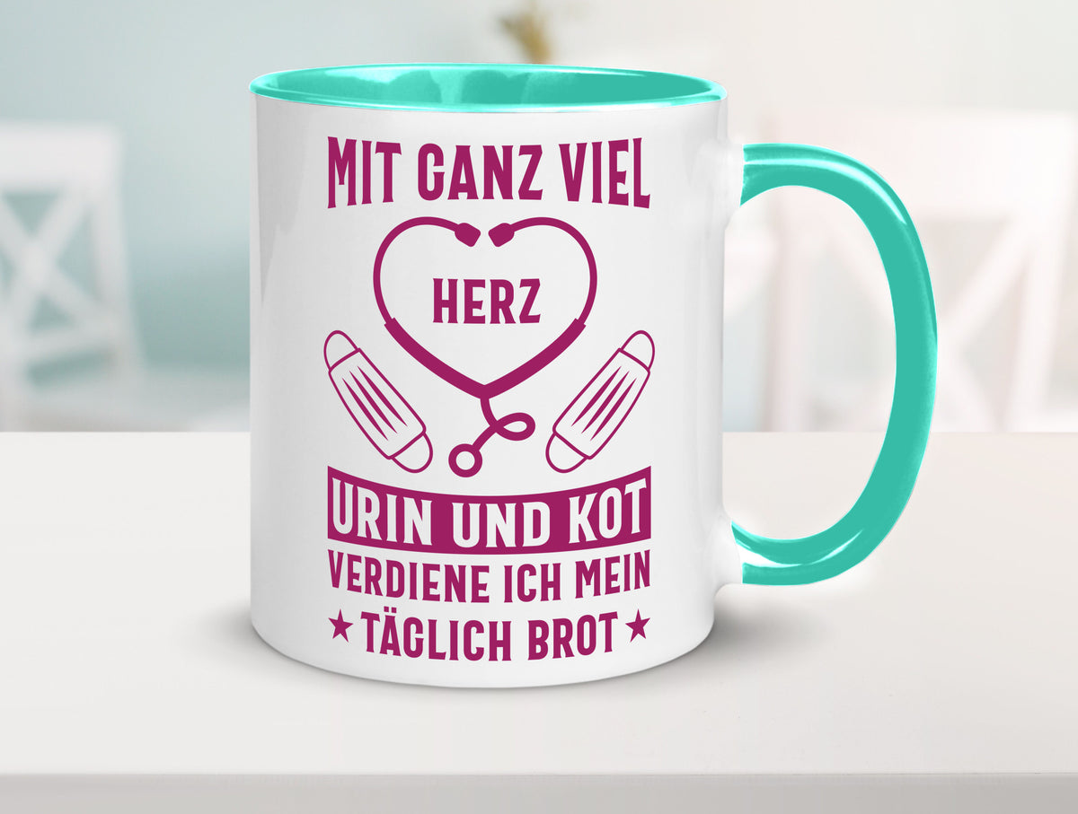 Herz, Urin, Kot, damit verdien ich mein Brot | Stethoskop Geschenk Humor Tasse