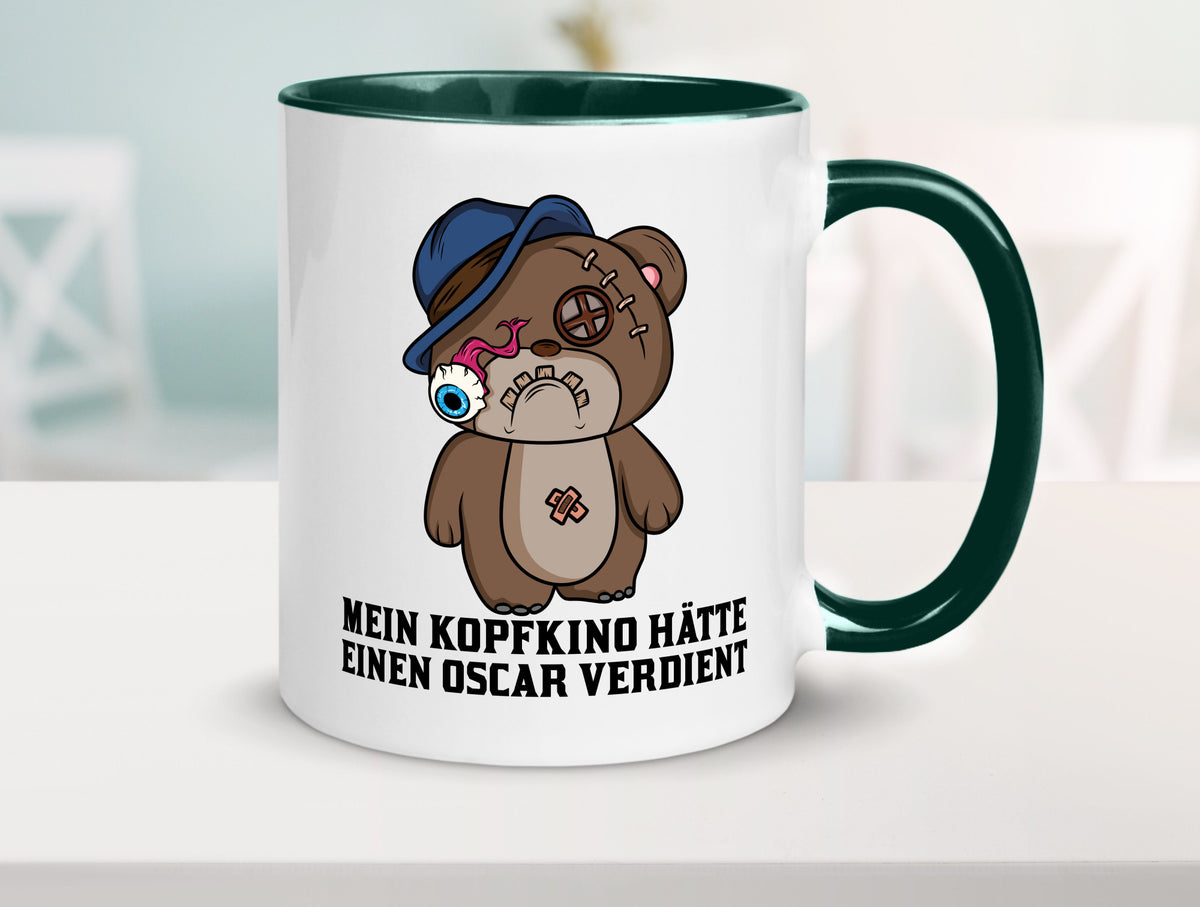 Mein Kopfkino hätte Oscar verdient | kaputter Bär Comic lustiger Spruch Tasse