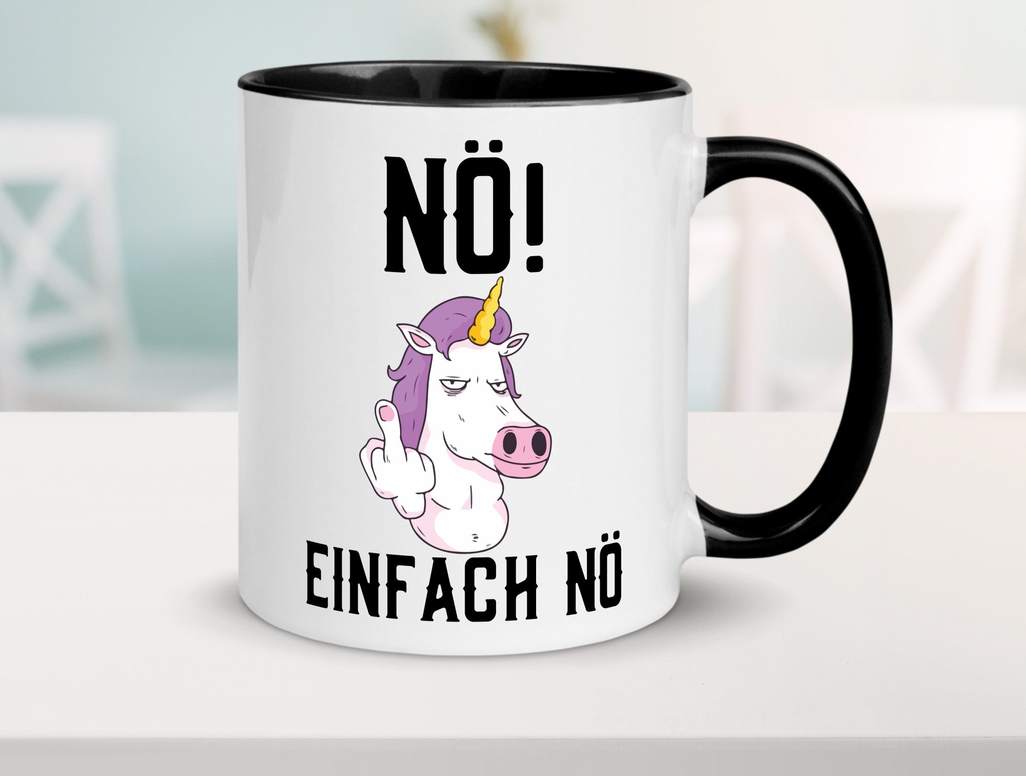 Einfach Nö | Keinen Bock Einhorn Mittelfinger Comic Geschenkidee Humor Tasse