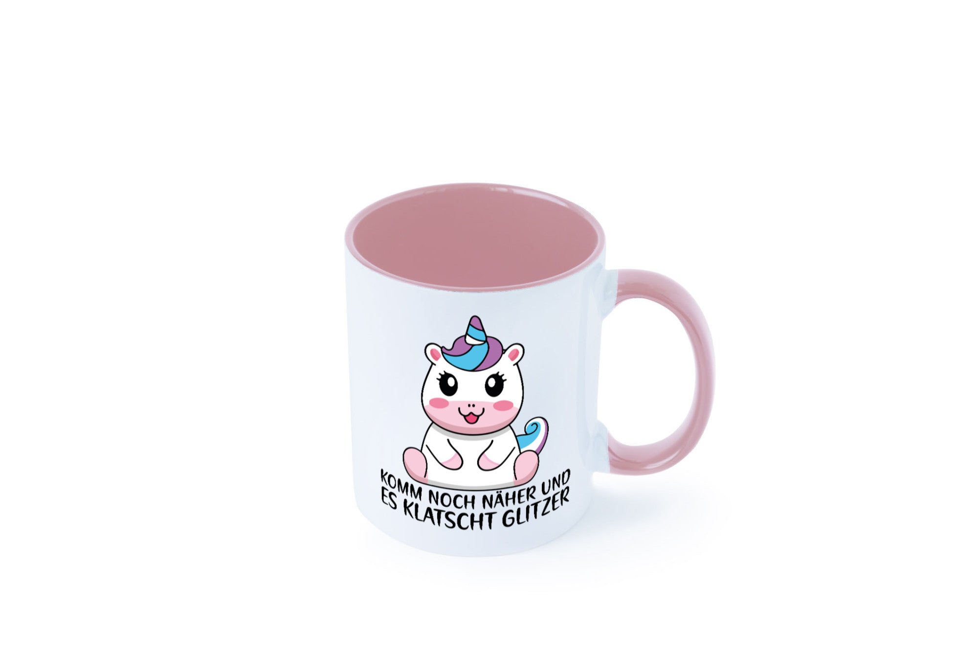 Komm näher und es klatscht Glitzer | Humor Einhorn Geschenkidee Tasse