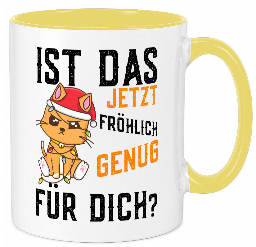 Ist das fröhlich genug | Katze Weihnachten Lichterkette Geschenk Tierliebhaber Tasse