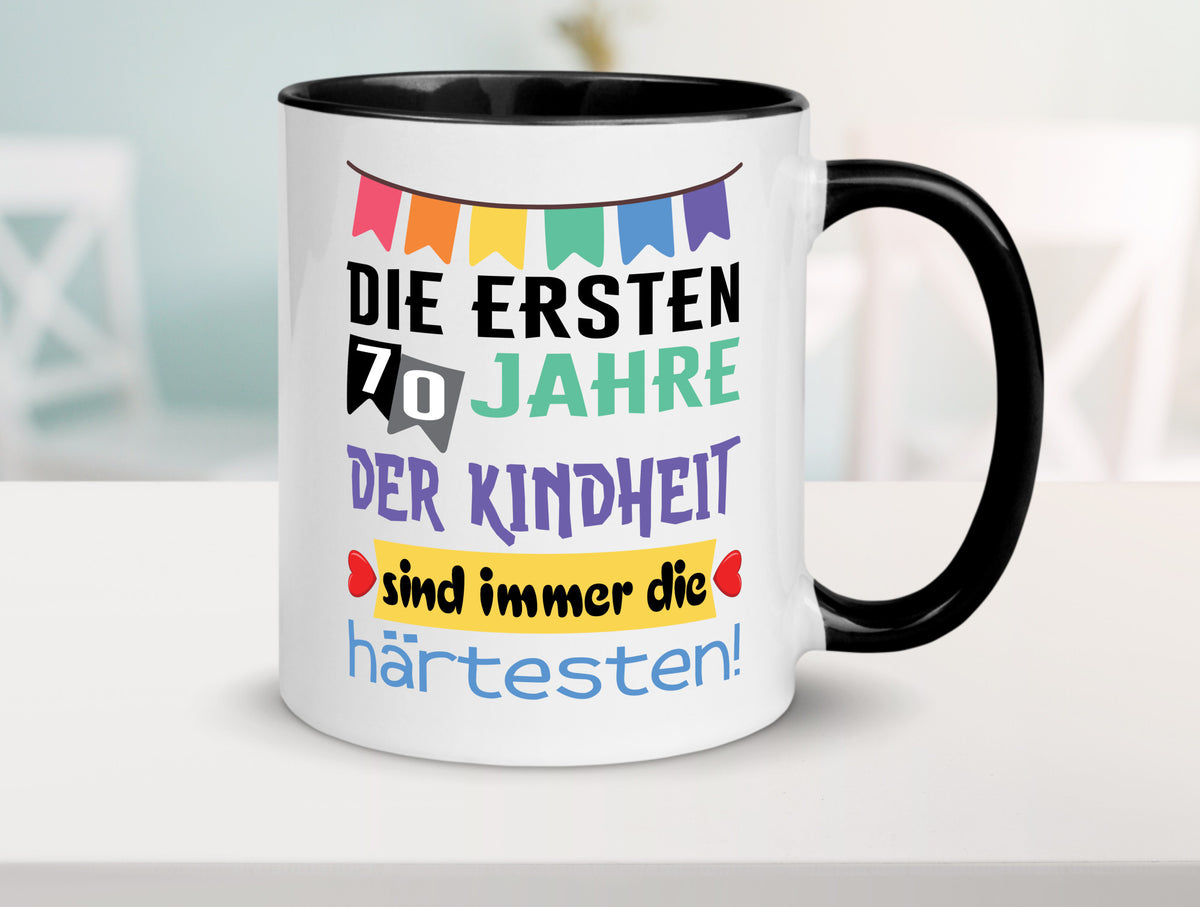 Die ersten 70 Jahre der Kindheit | 70. Geburtstag Rentner Humor Ruhestand Tasse