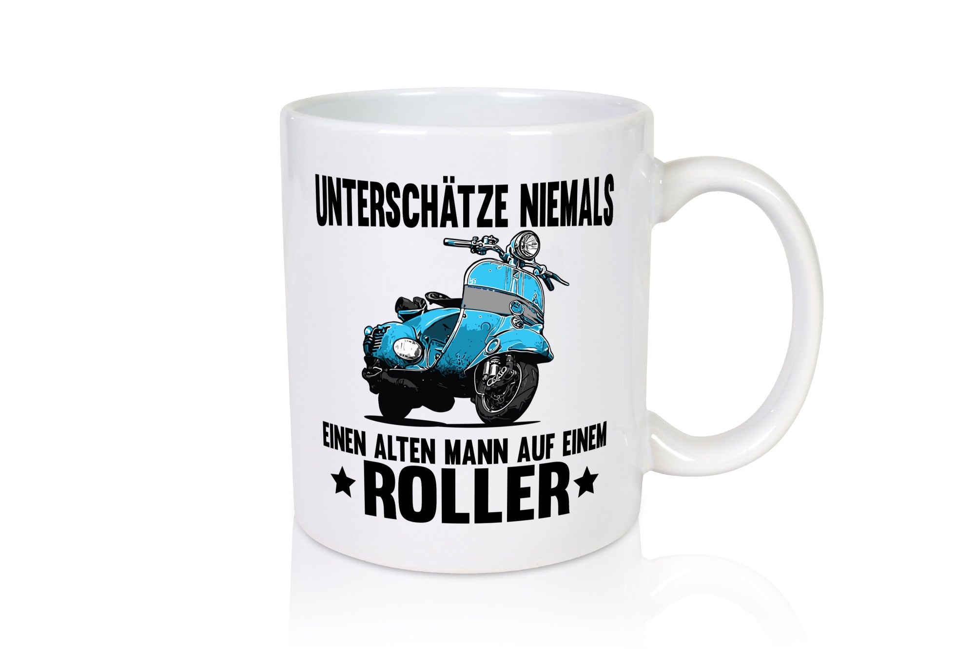 Unterschätze niemals einen alten mann auf einem Roller Humor Geschenkidee Tasse